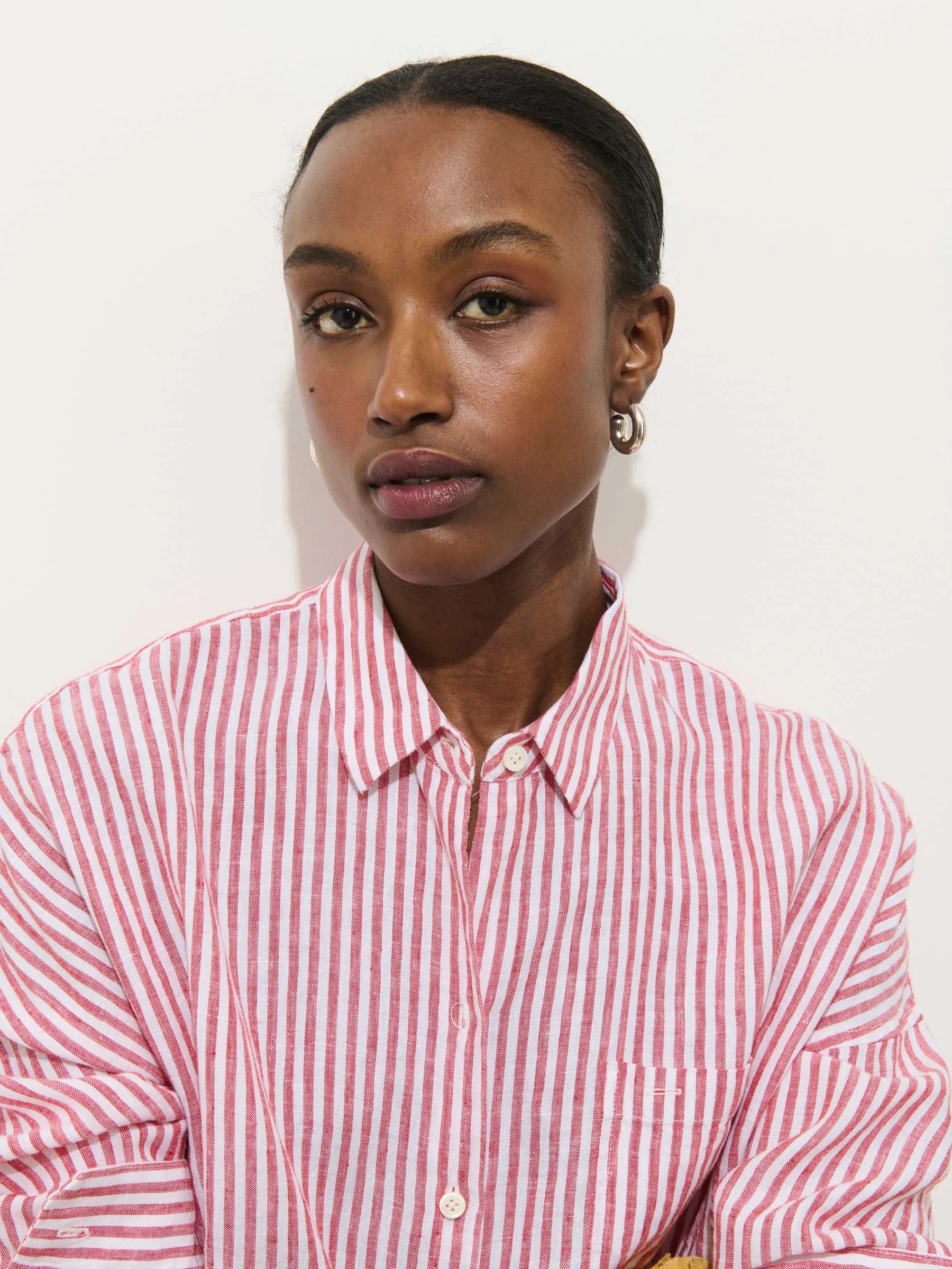 Alex Mill Jo Striped Shirt In Linen - Chili/Ivory