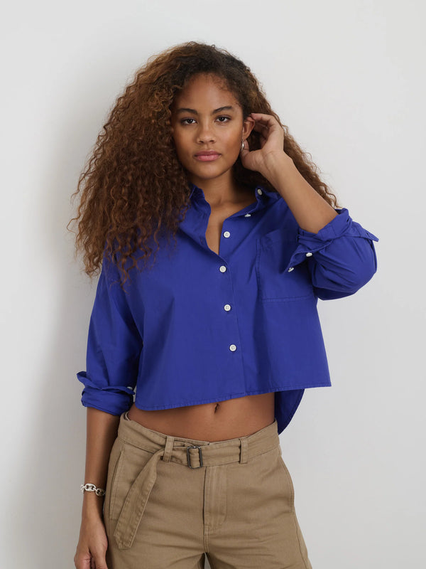 Alex Mill Cropped Jo Shirt in Cotton Poplin - Royal Blue