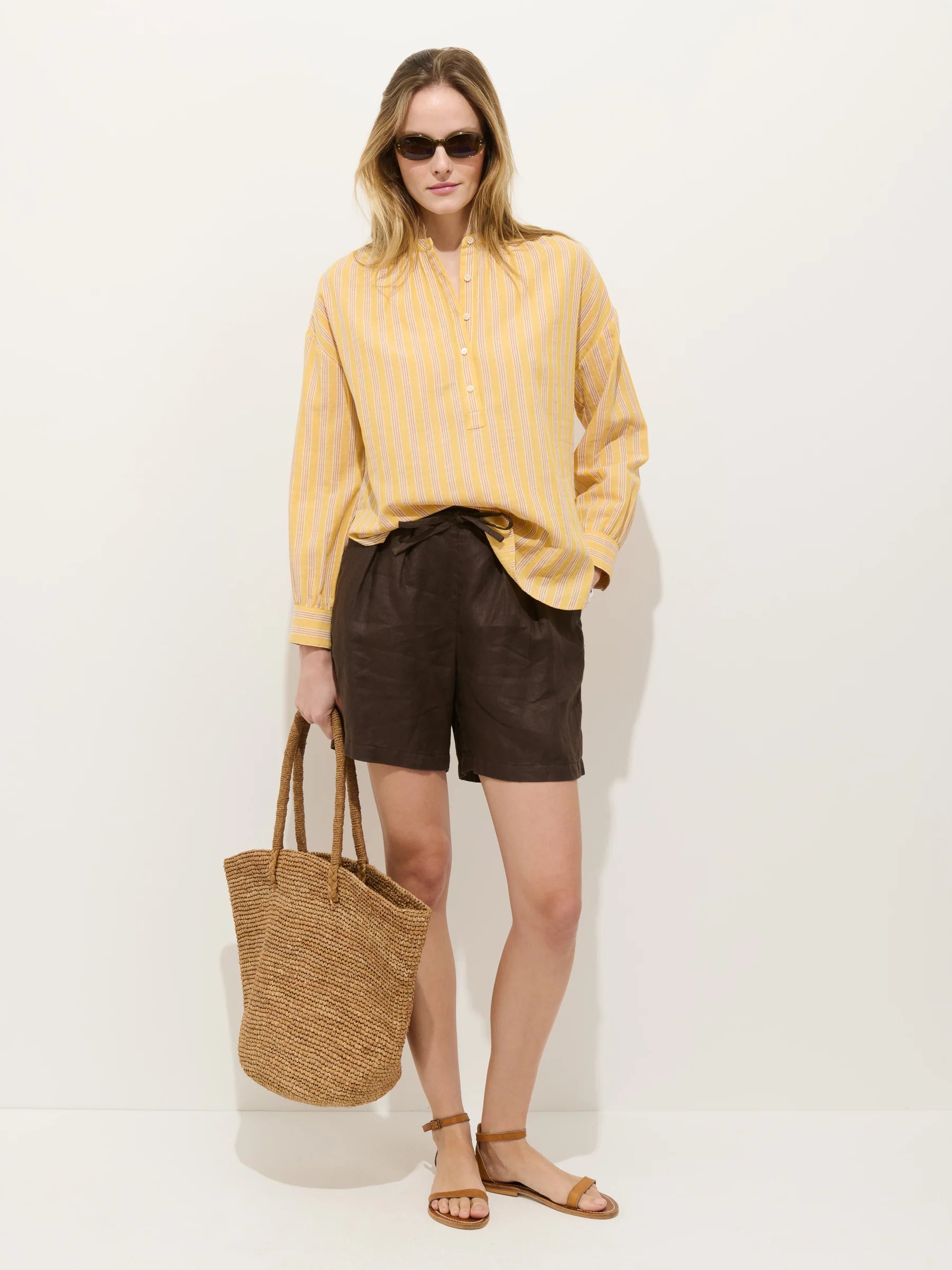 Alex Mill Nina Striped Popover In Double Gauze - Yellow