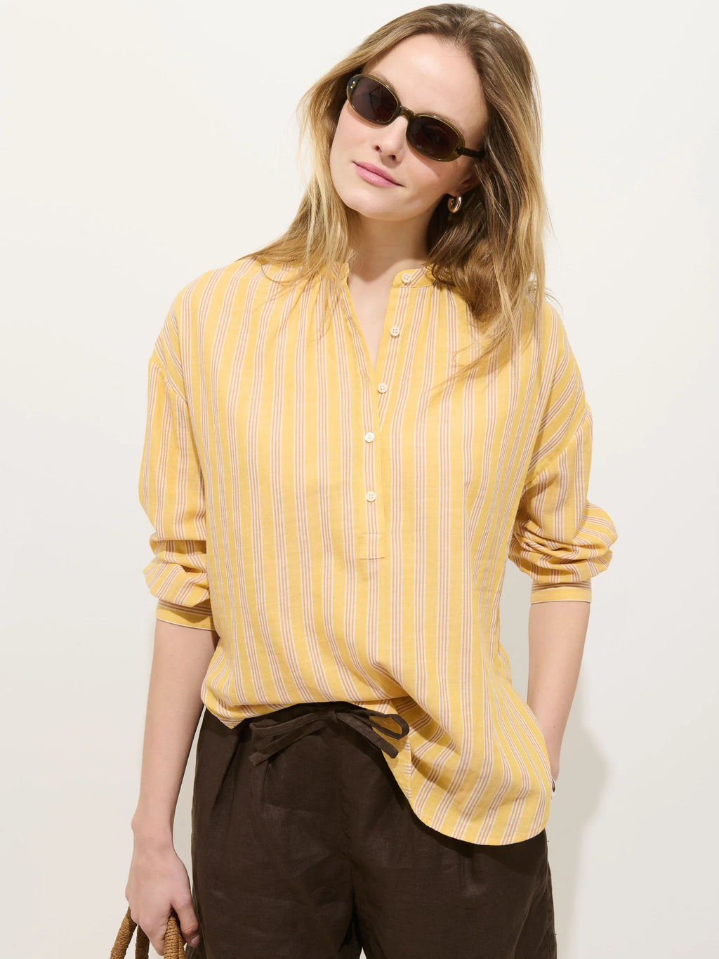 Alex Mill Nina Striped Popover In Double Gauze - Yellow
