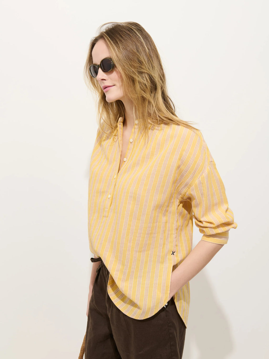 Alex Mill Nina Striped Popover In Double Gauze - Yellow