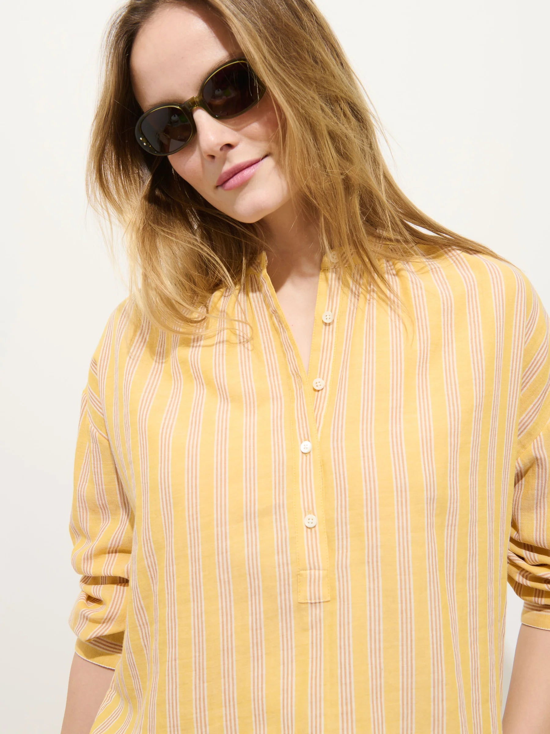 Alex Mill Nina Striped Popover In Double Gauze - Yellow