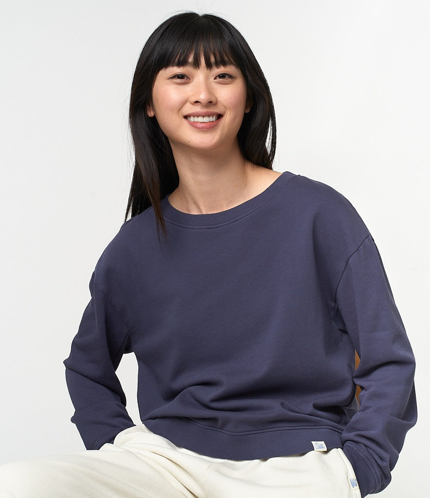 Merz b. Schwanen Cropped Crew Neck Sweatshirt - Denim