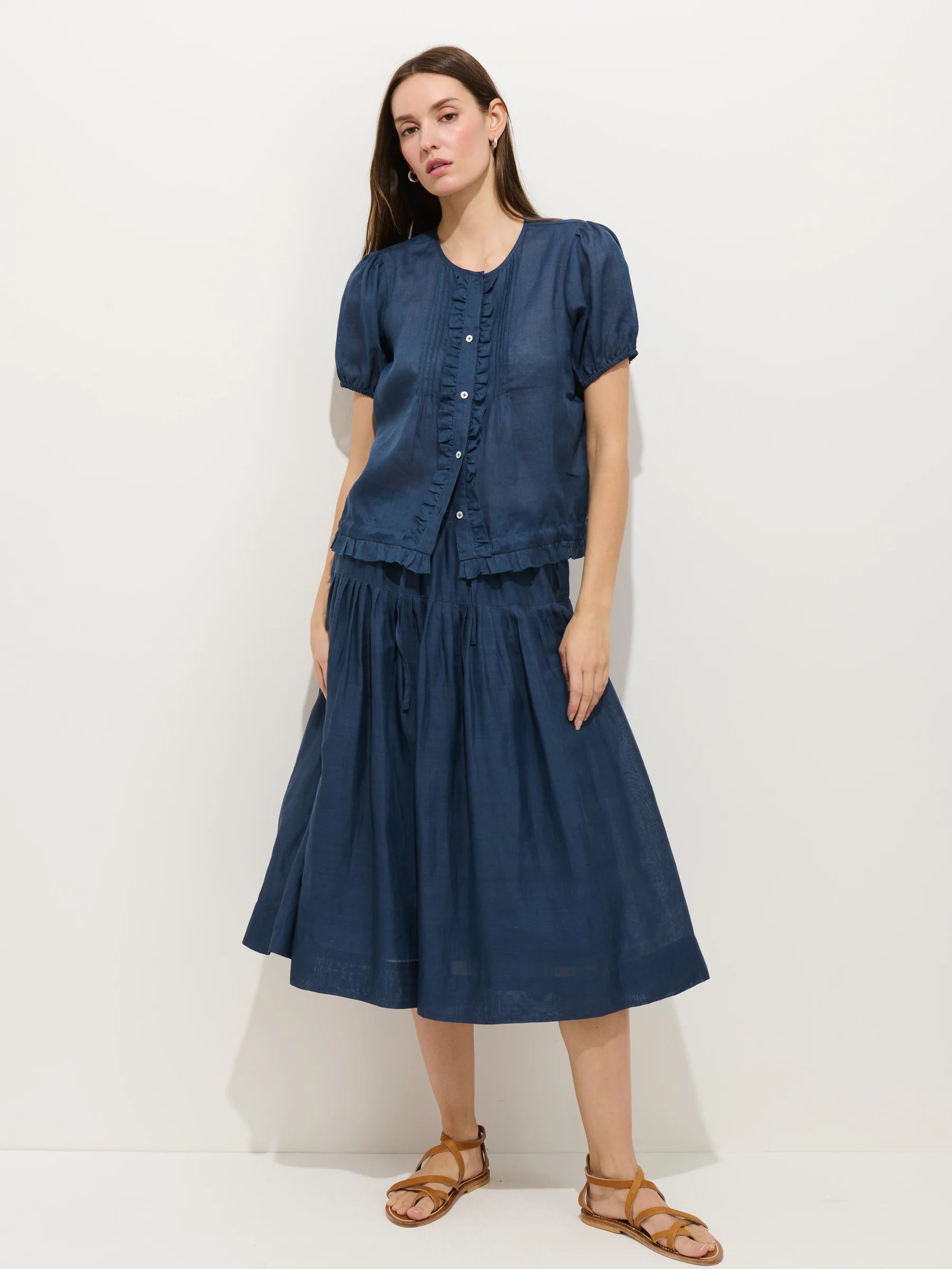 Alex Mill Brittany Top In Ramie - Navy