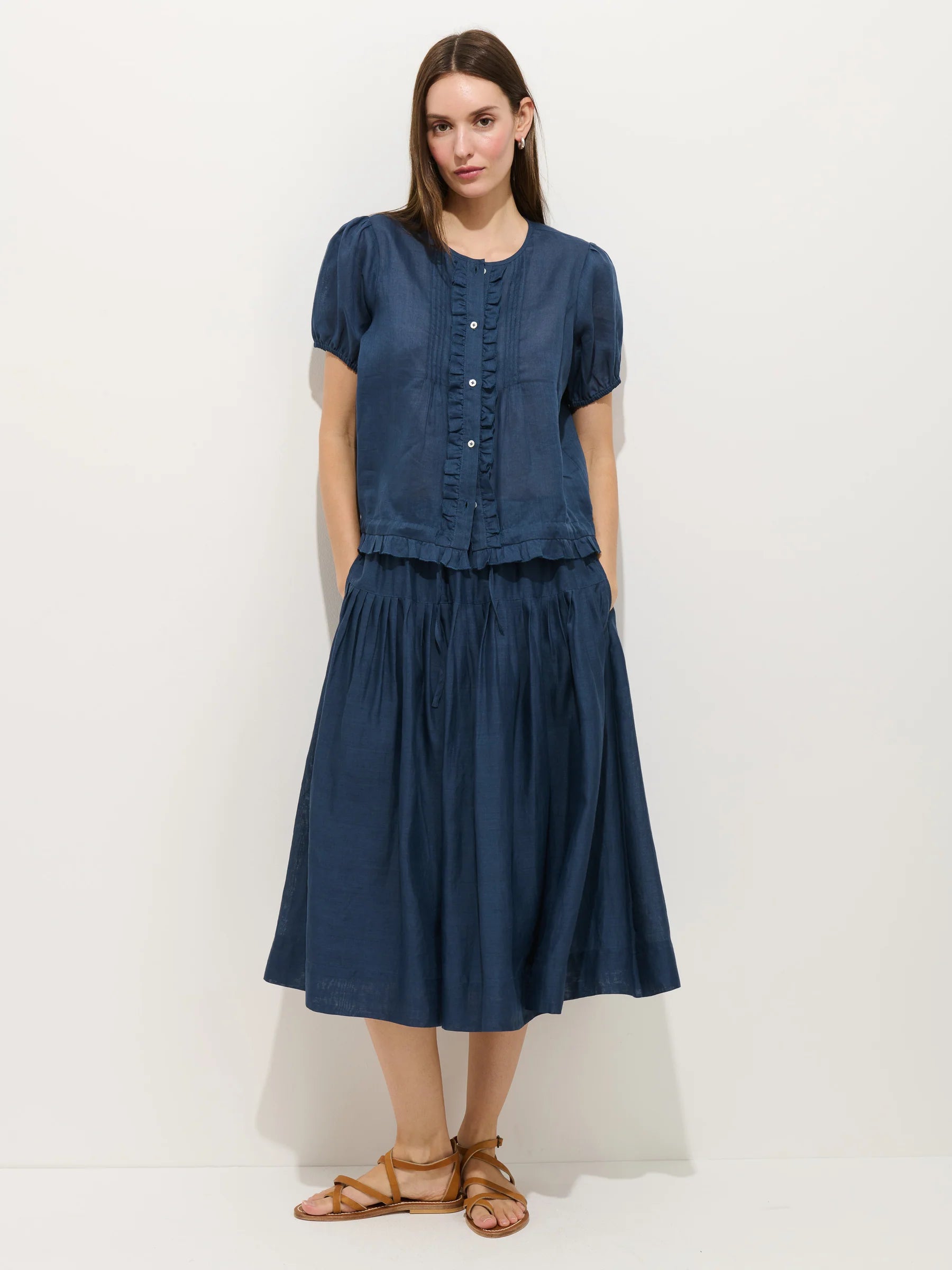 Alex Mill Brittany Top In Ramie - Navy
