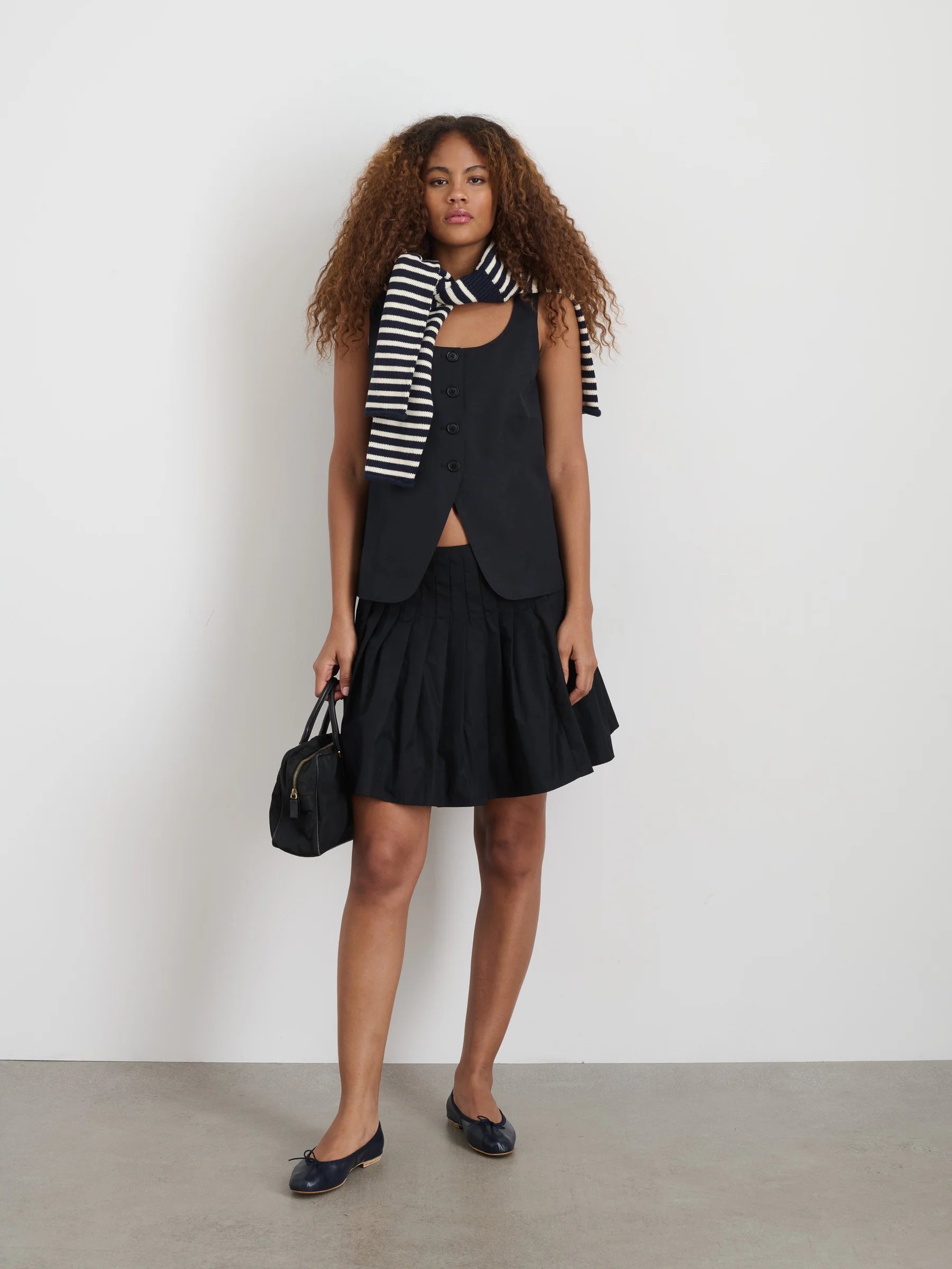 Alex Mill Penelope Stripe Pleated Skirt In Cotton Poplin - Rich Black
