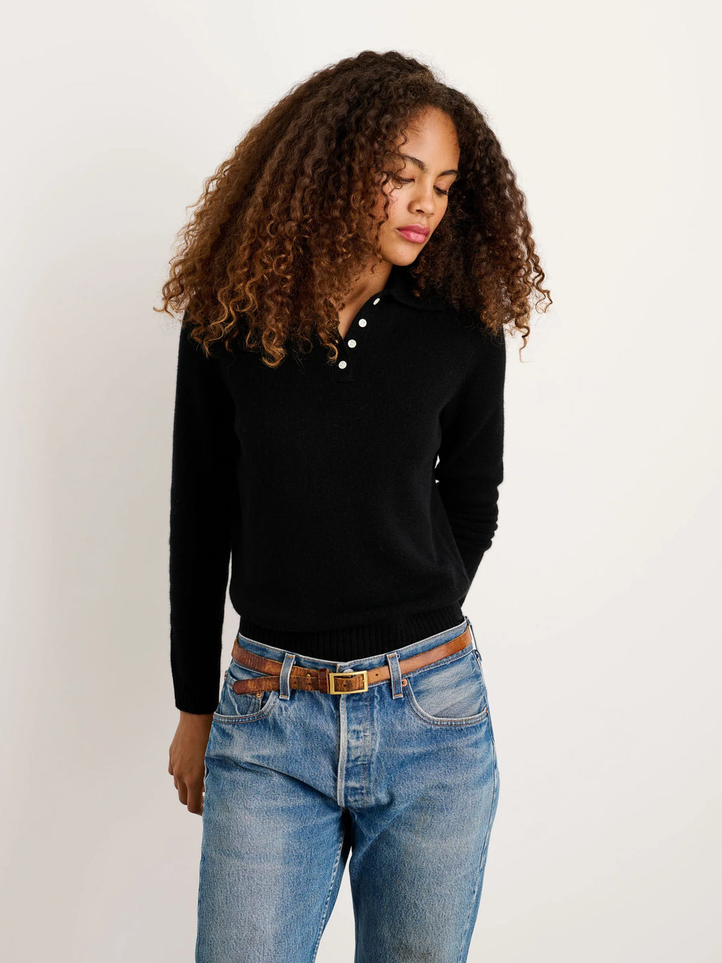 Alex Mill Alice Polo In Cashmere - Black