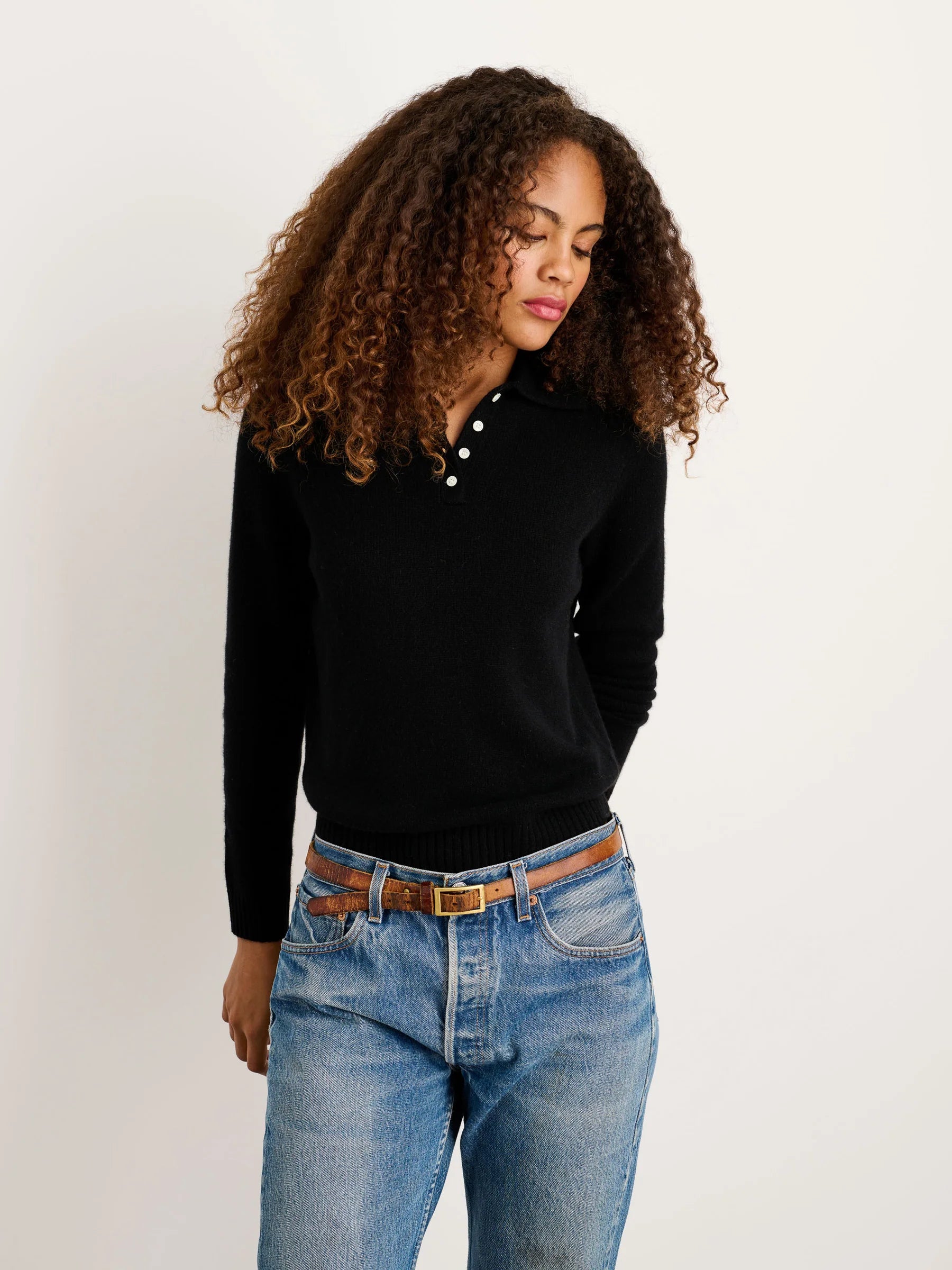 Alex Mill Alice Polo In Cashmere - Black