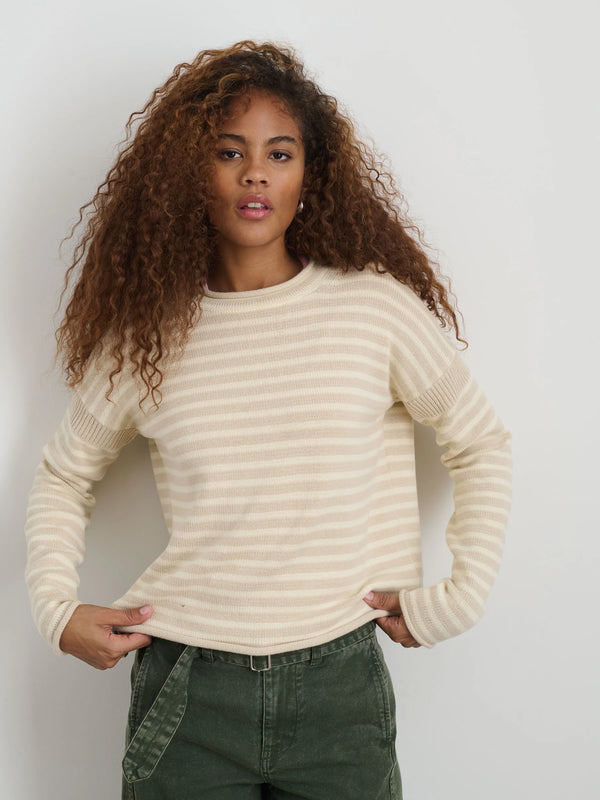 Alex Mill Mariner Striped Rollneck Sweater in Cotton - Light Bone/Ivory