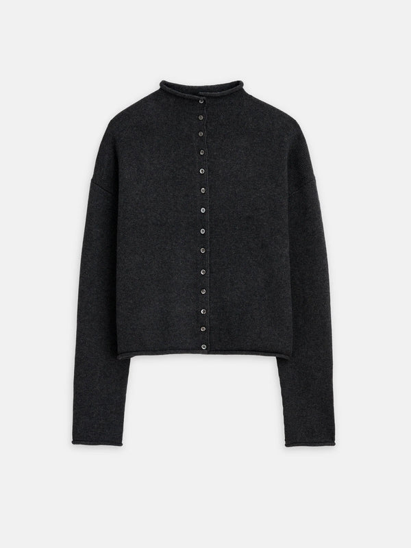 Alex Mill Taylor Rollneck Cardigan in Cotton Cashmere - Charcoal