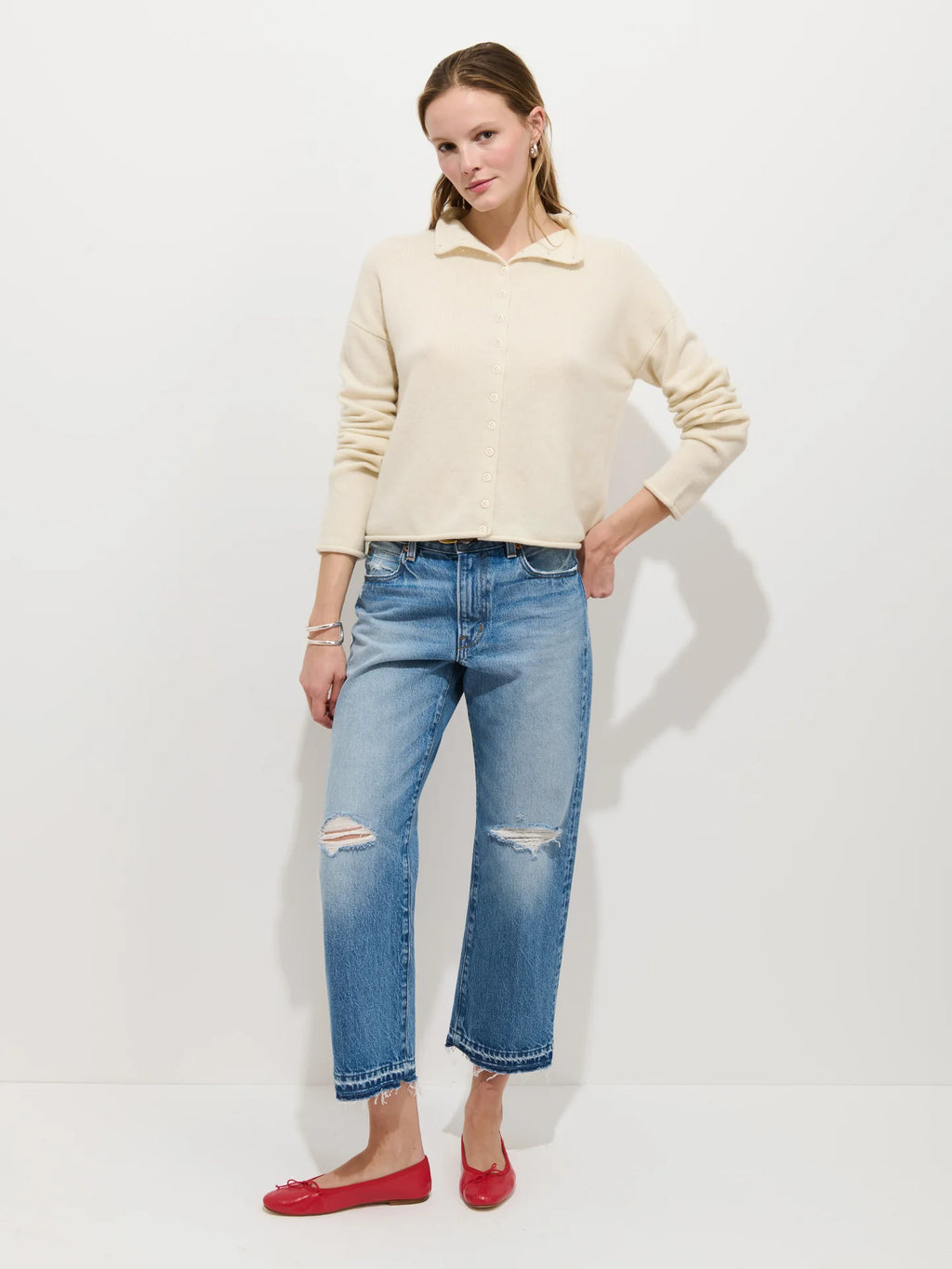 Alex Mill Taylor Cardigan in Washed Cashmere - Cloud