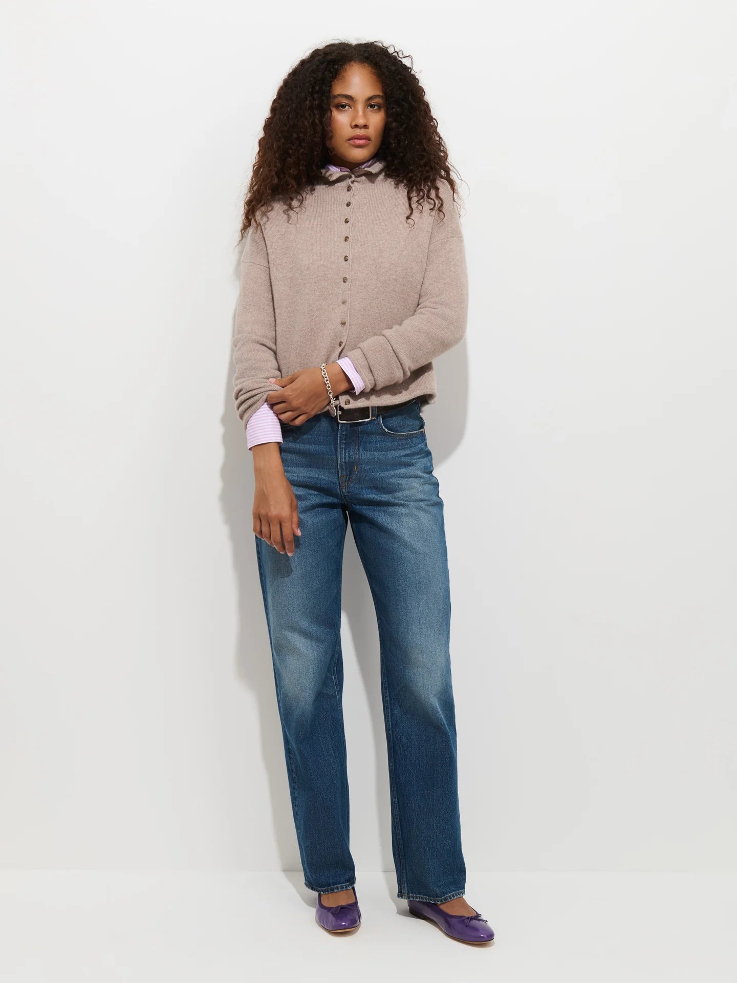Alex Mill Taylor Cardigan in Washed Cashmere - Toast