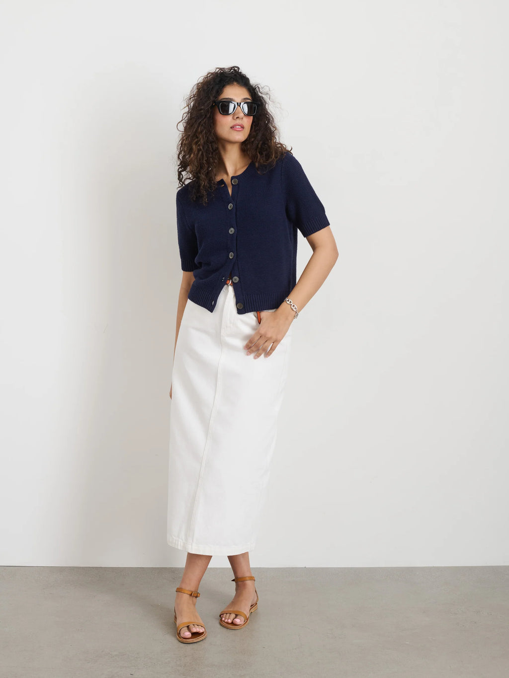 Alex Mill Elle Cardigan In Linen Cotton - Navy Night