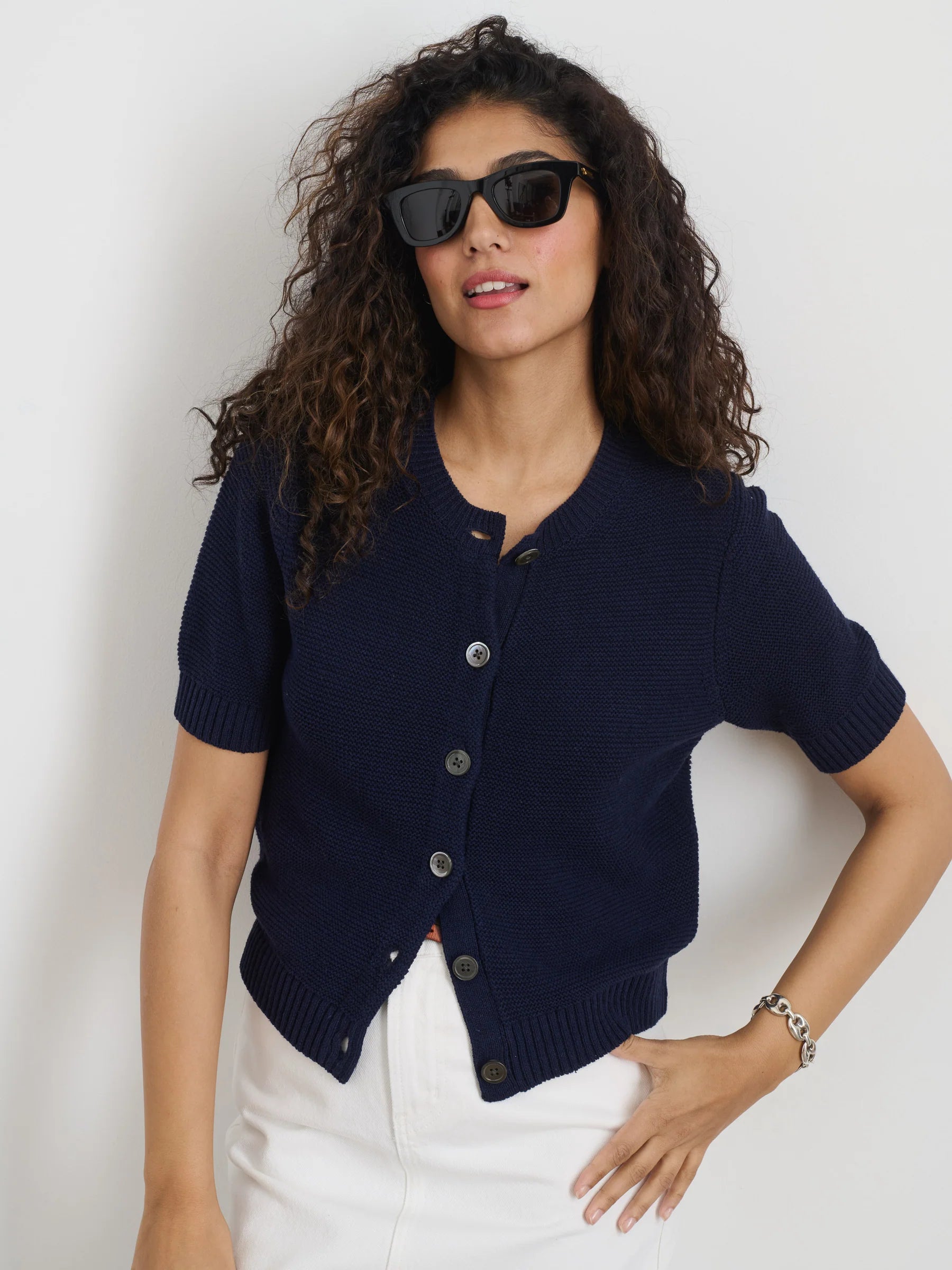 Alex Mill Elle Cardigan In Linen Cotton - Navy Night