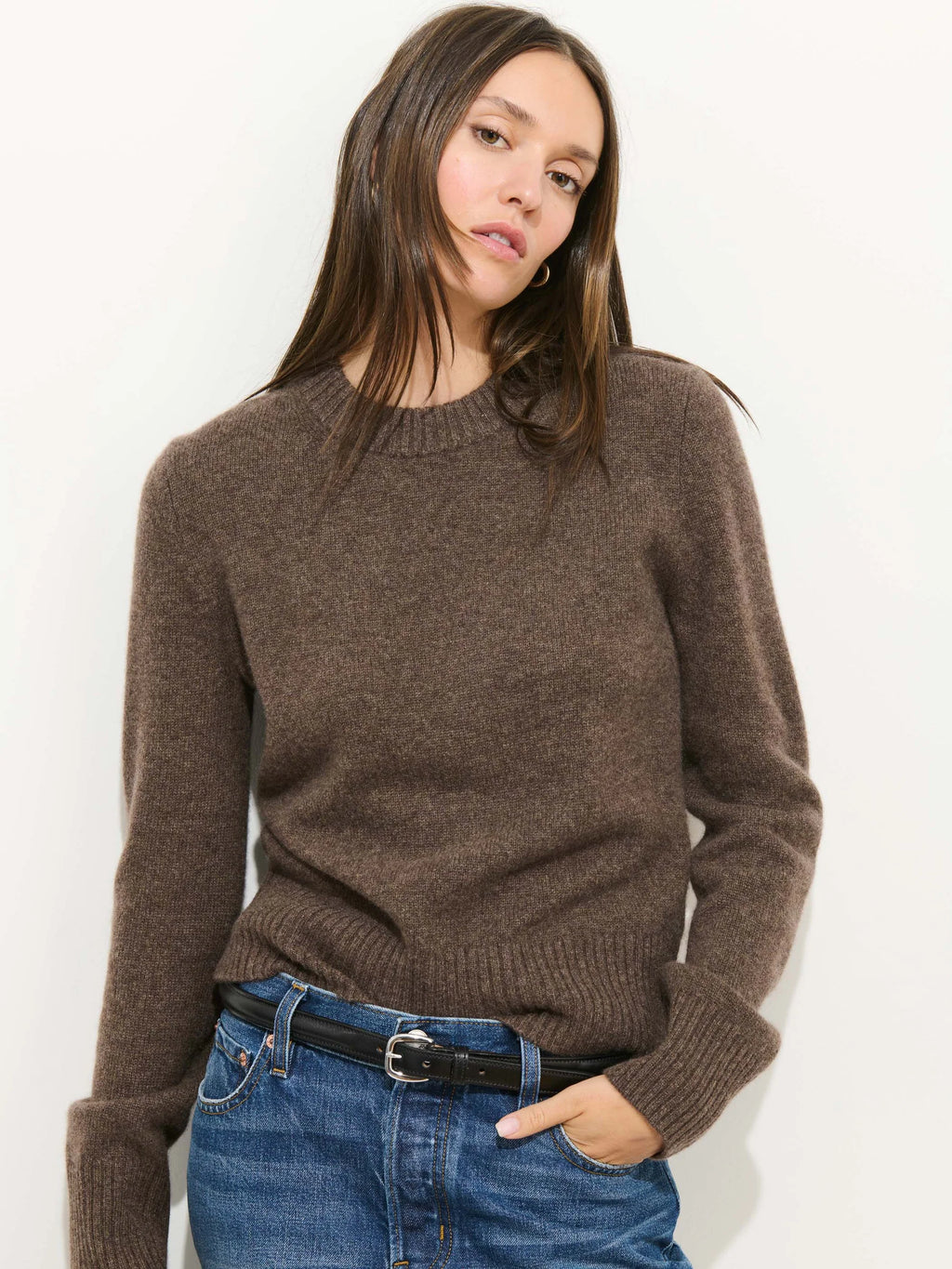 Alex Mill Marais Crewneck Cashmere Sweater - Heather Chocolate