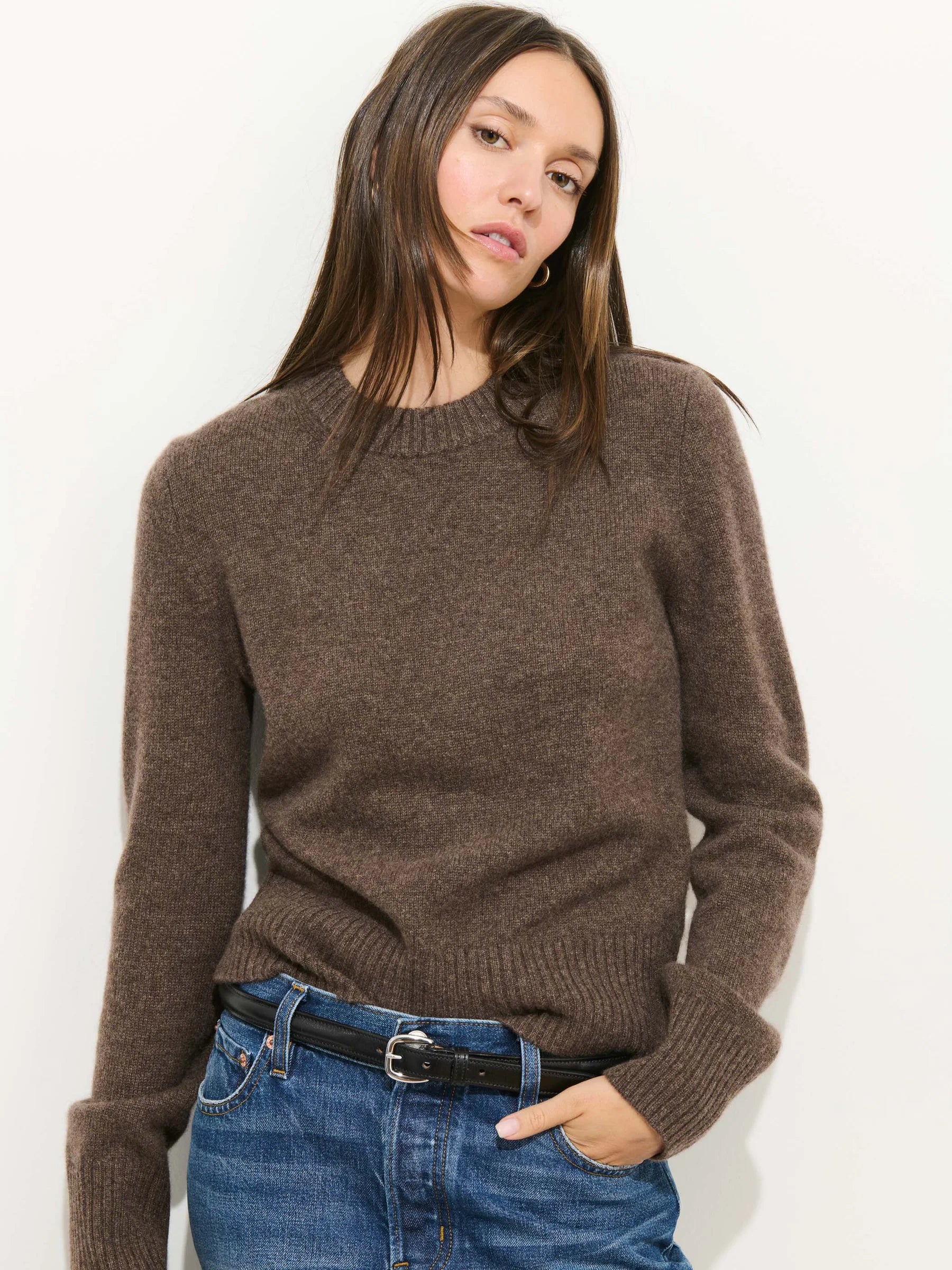 Alex Mill Marais Crewneck Cashmere Sweater - Heather Chocolate