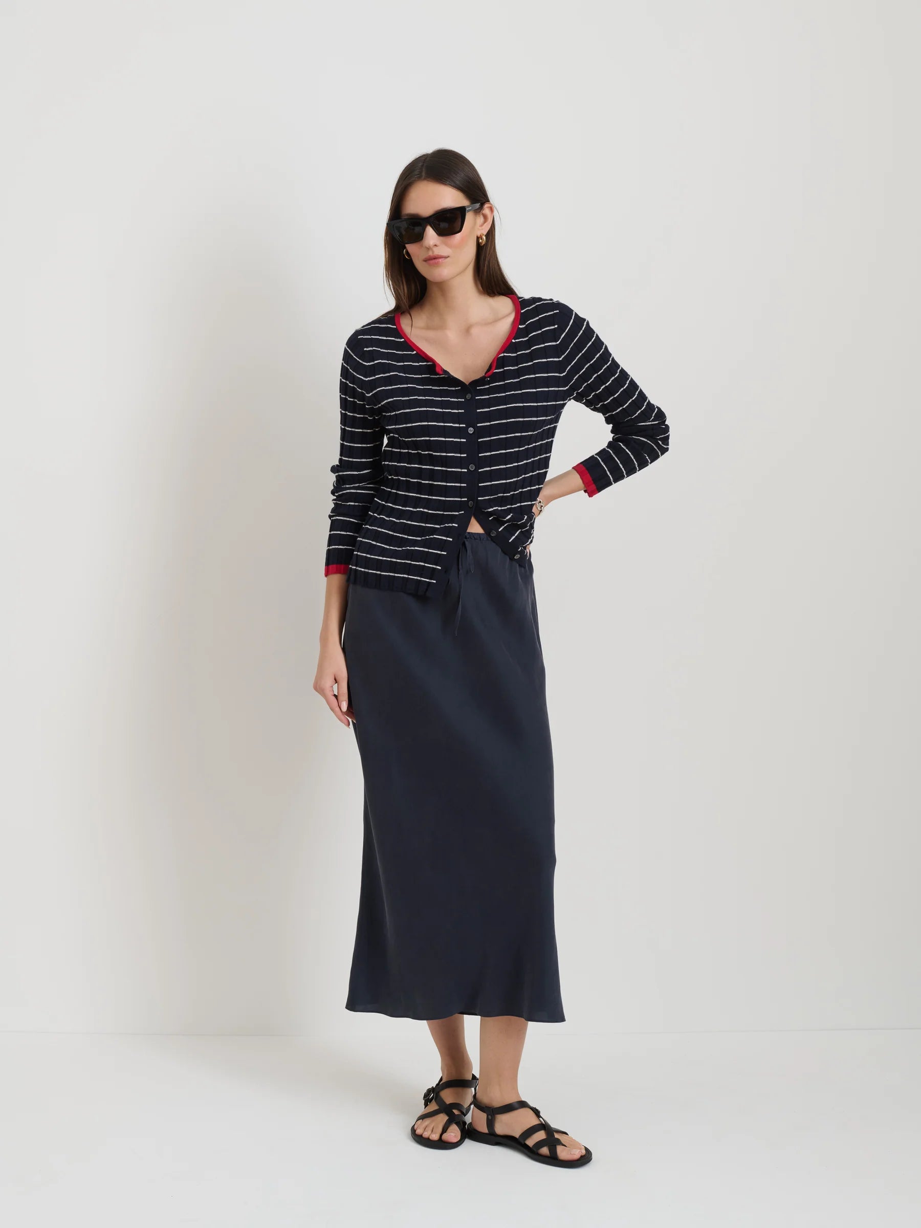 Alex Mill Lilly Slip Skirt In Washed Silk - Navy