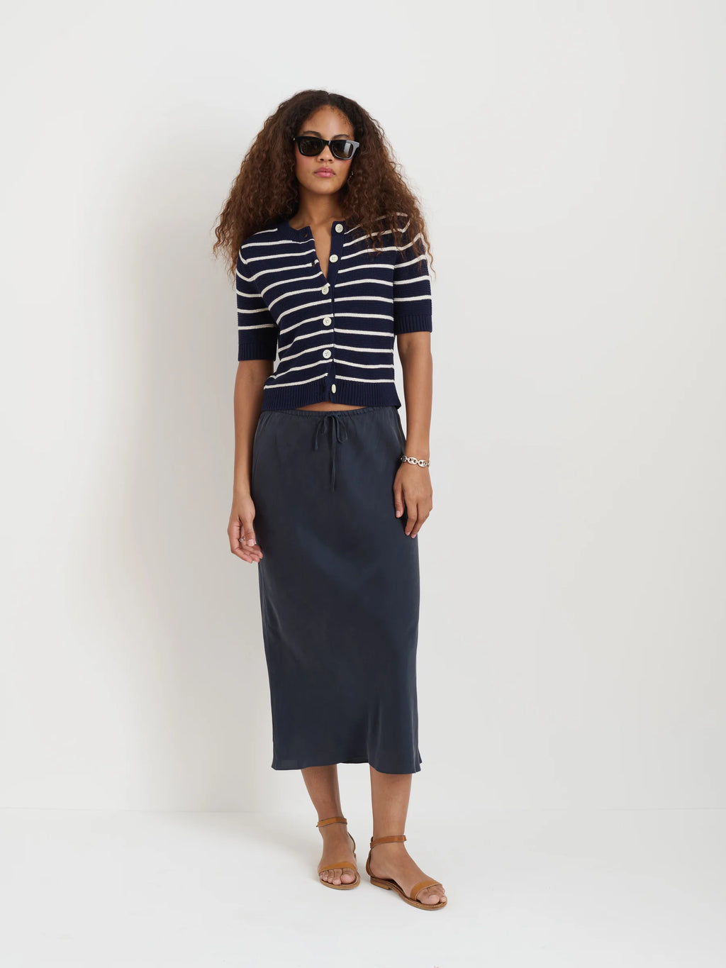 Alex Mill Elle Striped Sweater in Cotton Linen - Navy Night/Off White