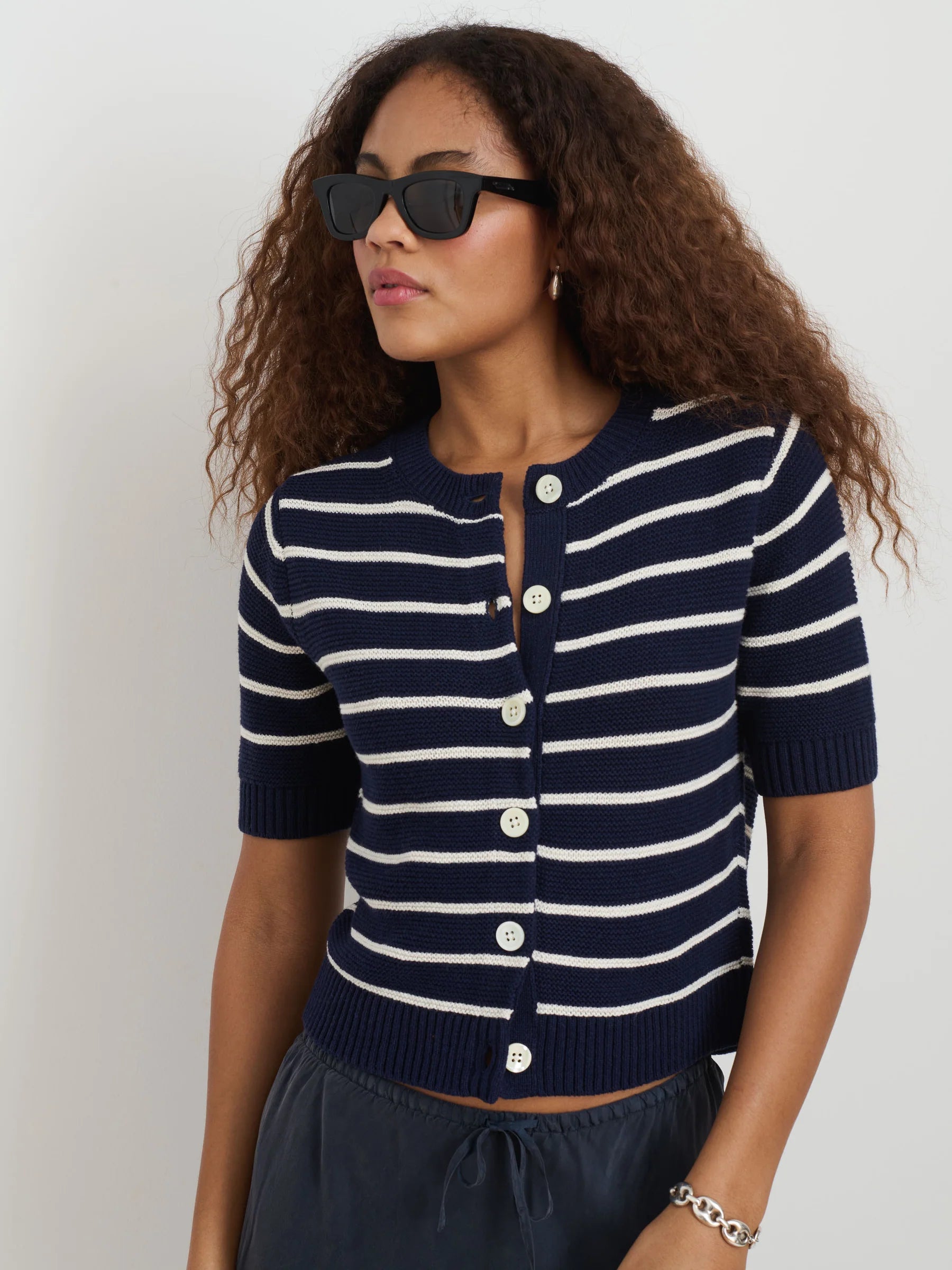 Alex Mill Elle Striped Sweater in Cotton Linen - Navy Night/Off White