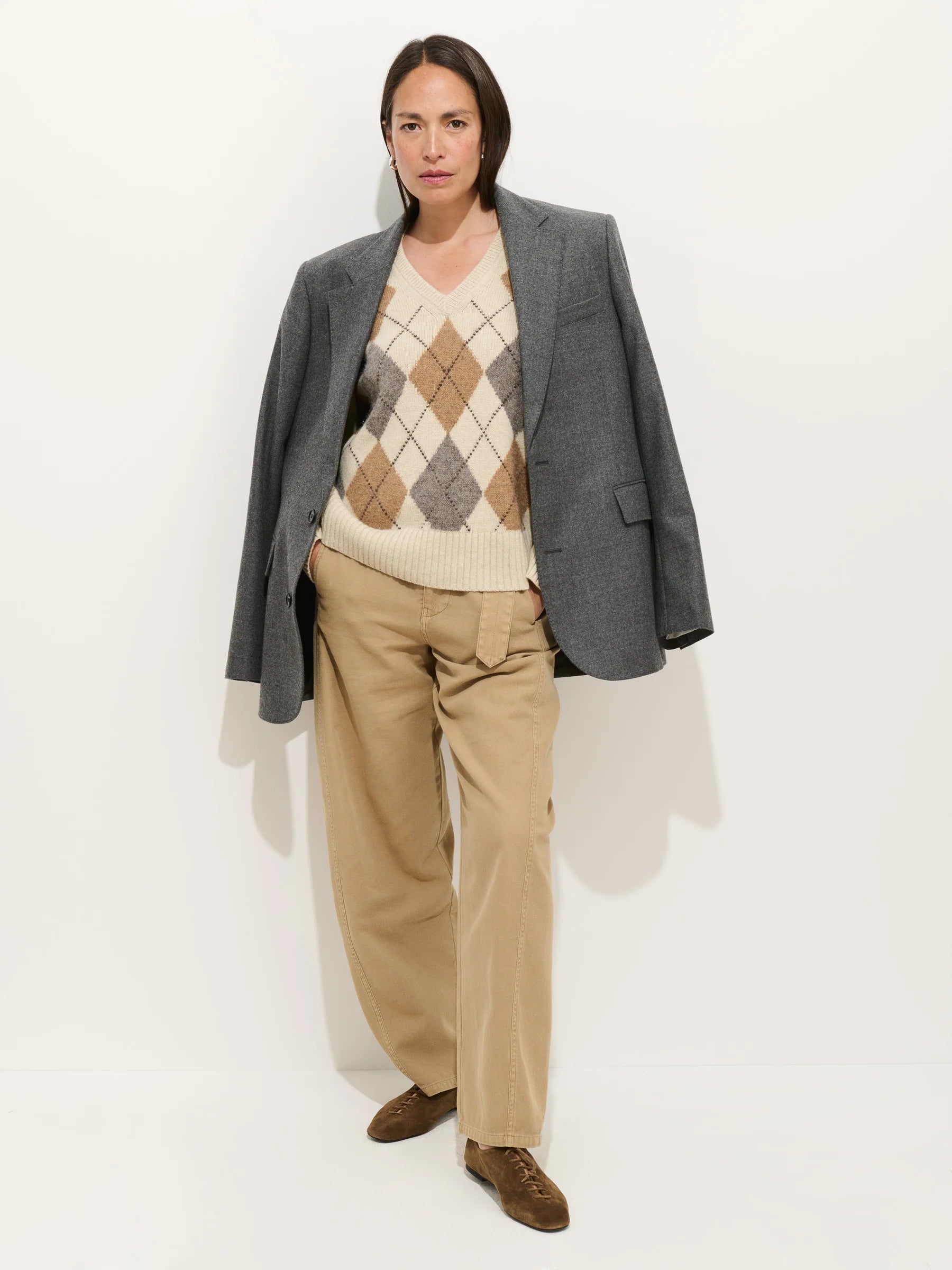 Alex Mill Campbell Argyle V-neck Sweater - Wishbone Multi