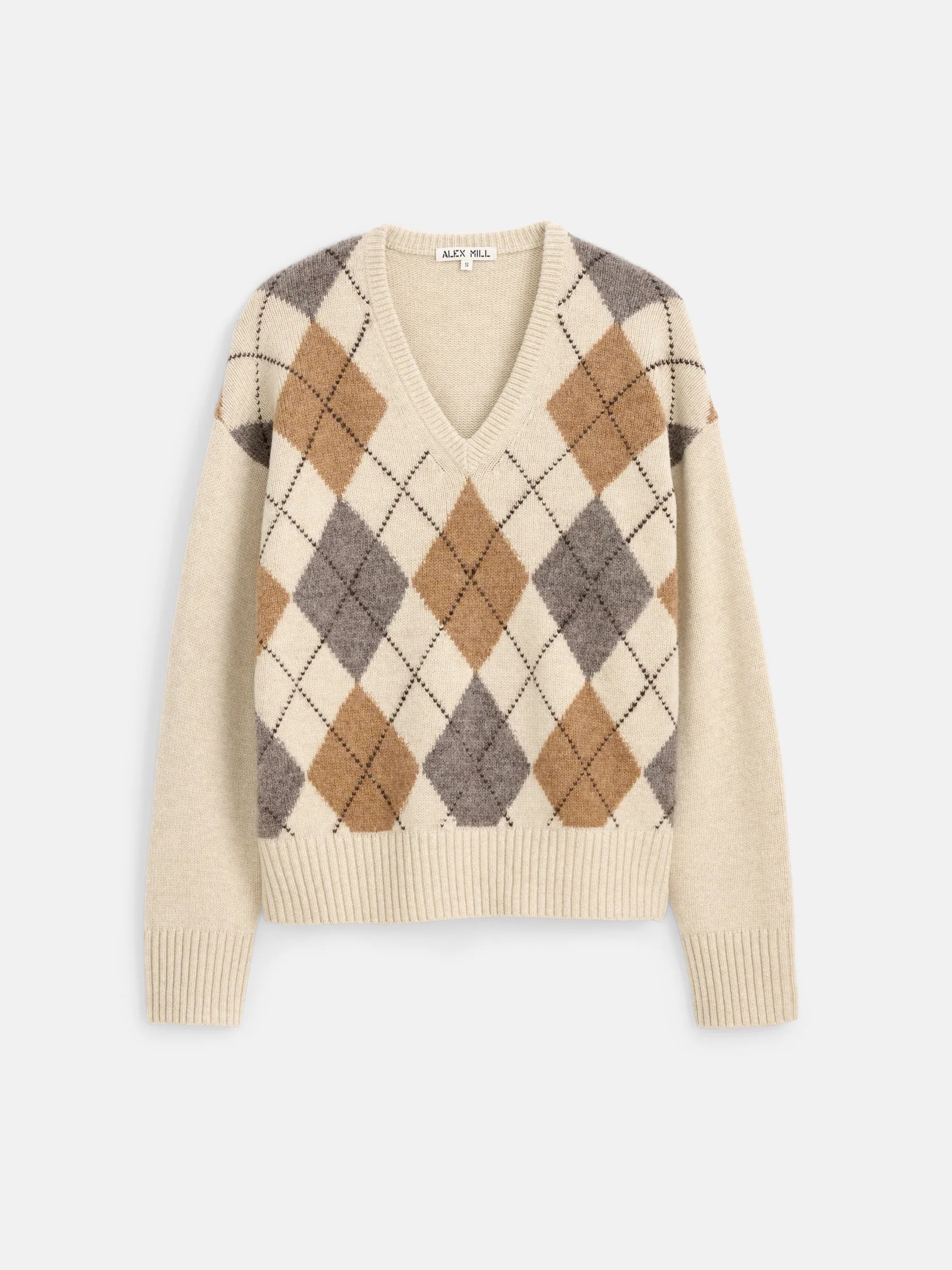 Alex Mill Campbell Argyle V-neck Sweater - Wishbone Multi