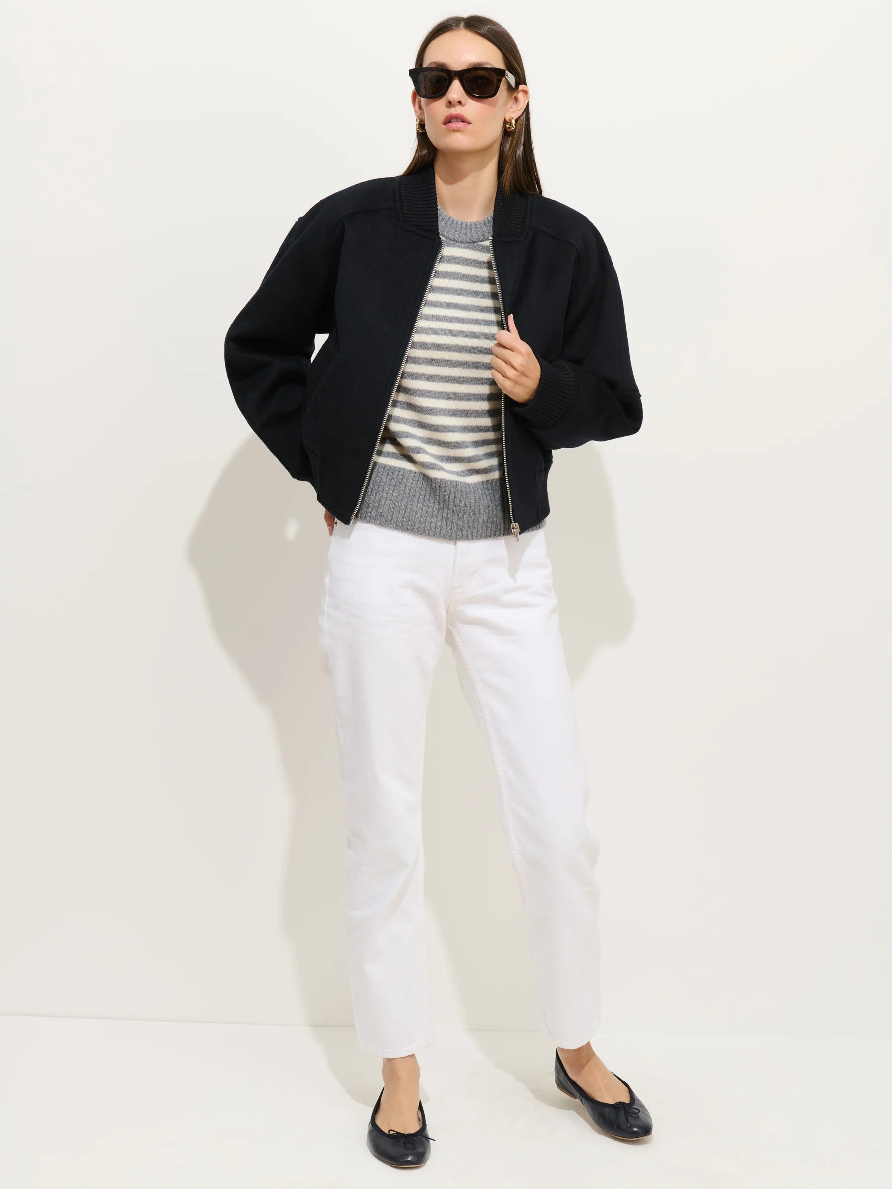 Alex Mill Marais Striped Cashmere Sweater - Heather Grey