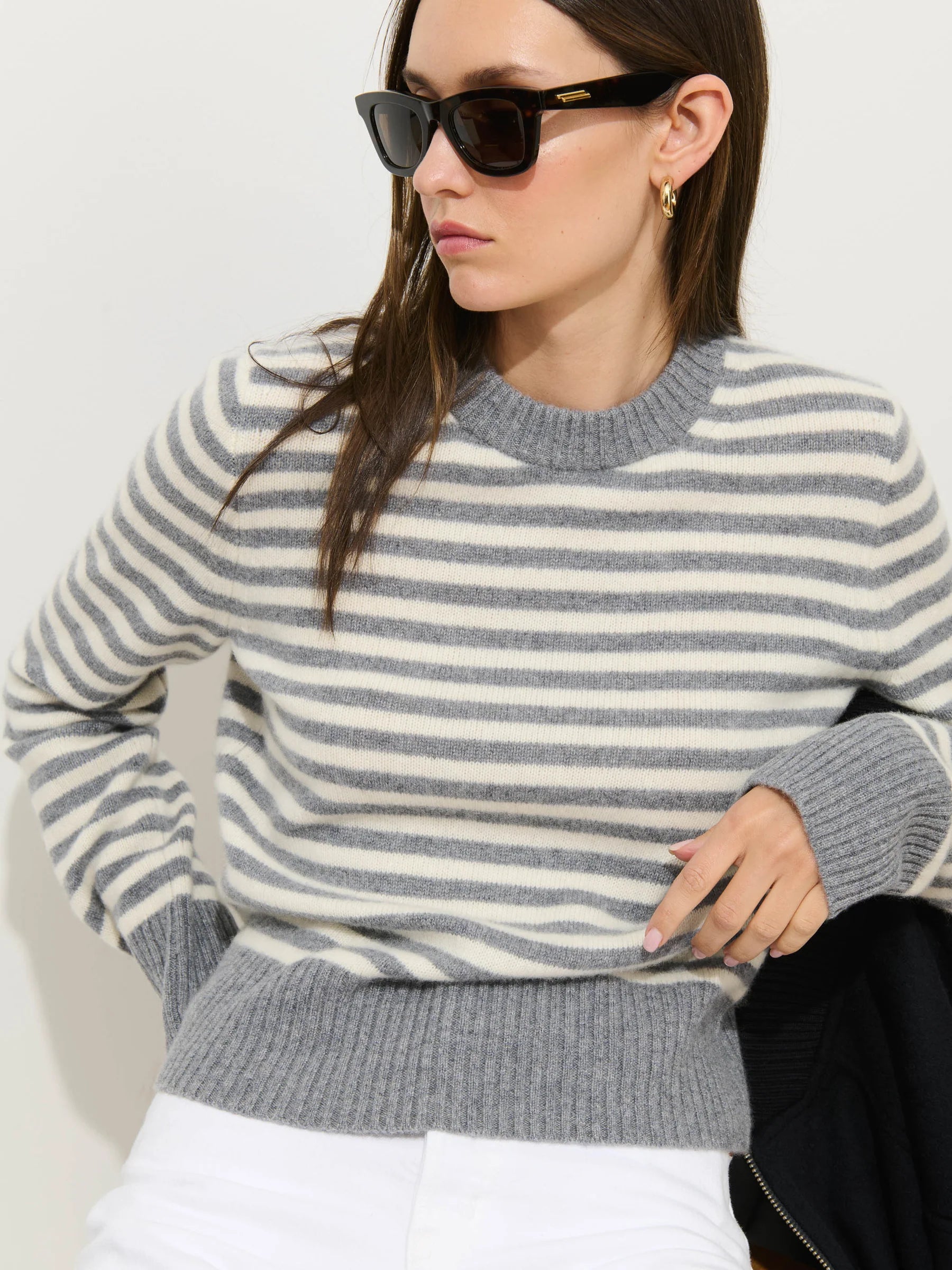 Alex Mill Marais Striped Cashmere Sweater - Heather Grey