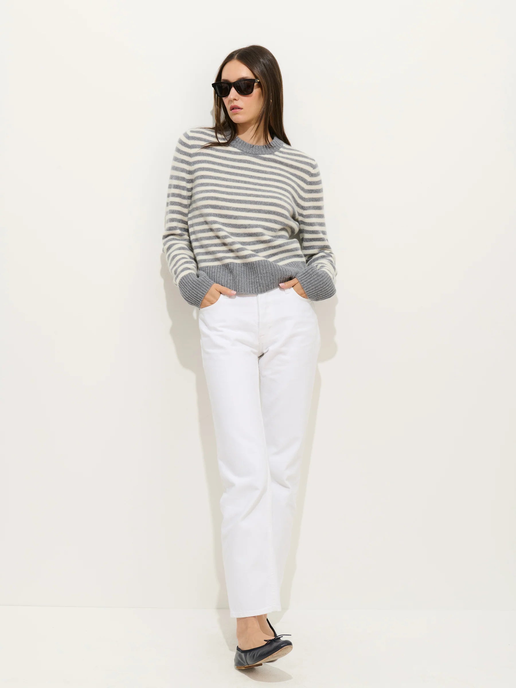Alex Mill Marais Striped Cashmere Sweater - Heather Grey