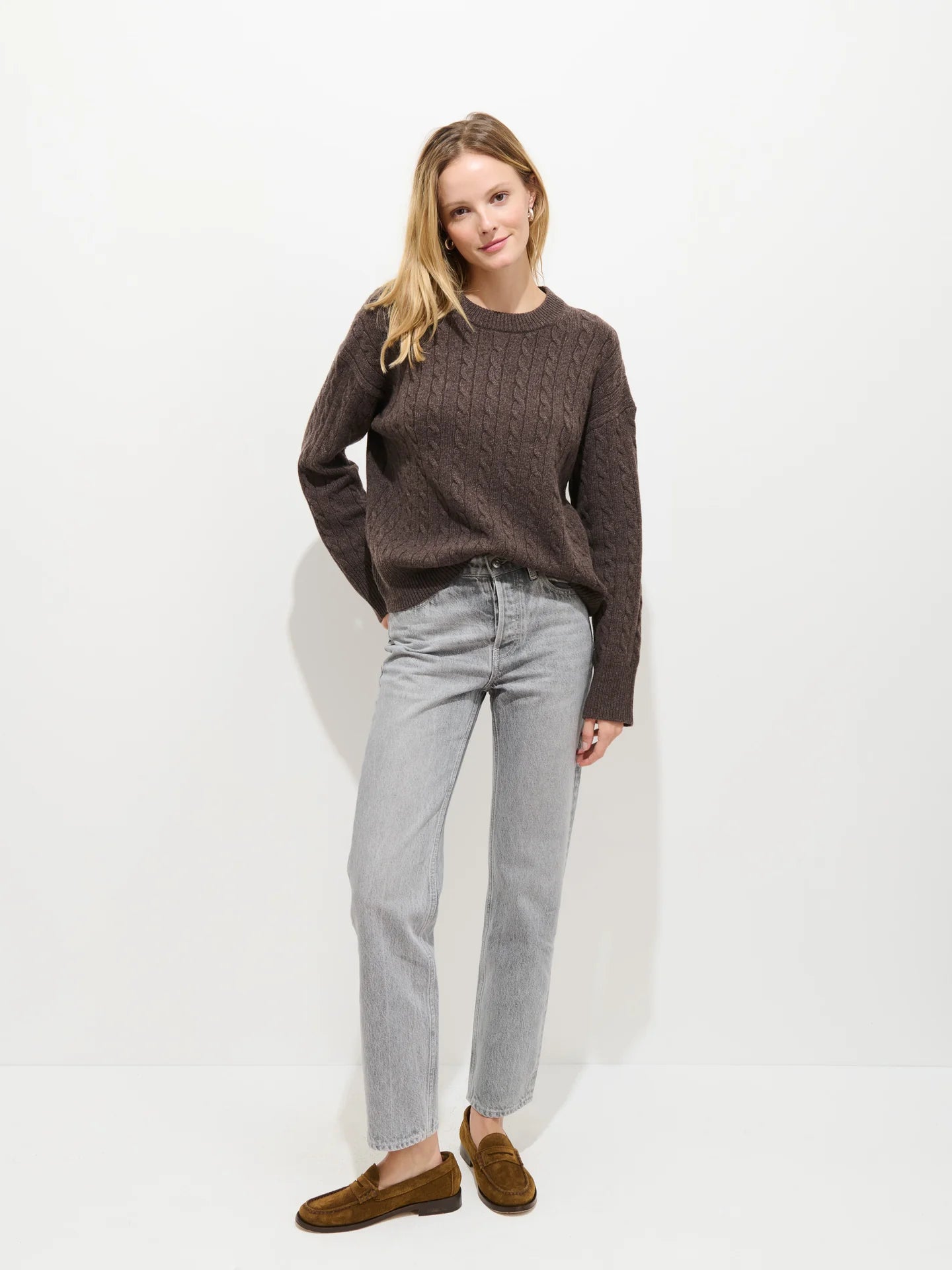 Alex Mill Katherine Cable Sweater In Wool Cotton  - Molasses