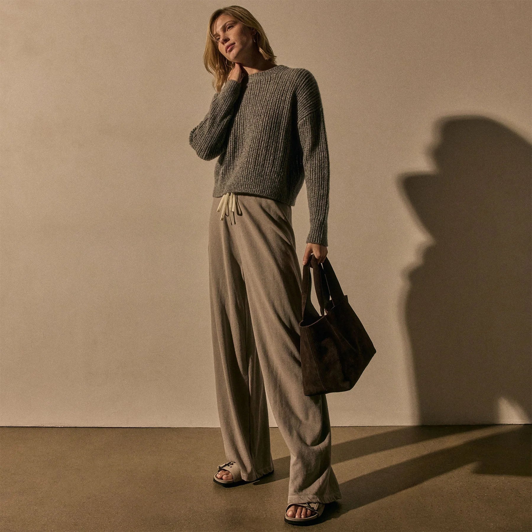 James Perse Wide Leg Sweatpant- Concrete Pigment