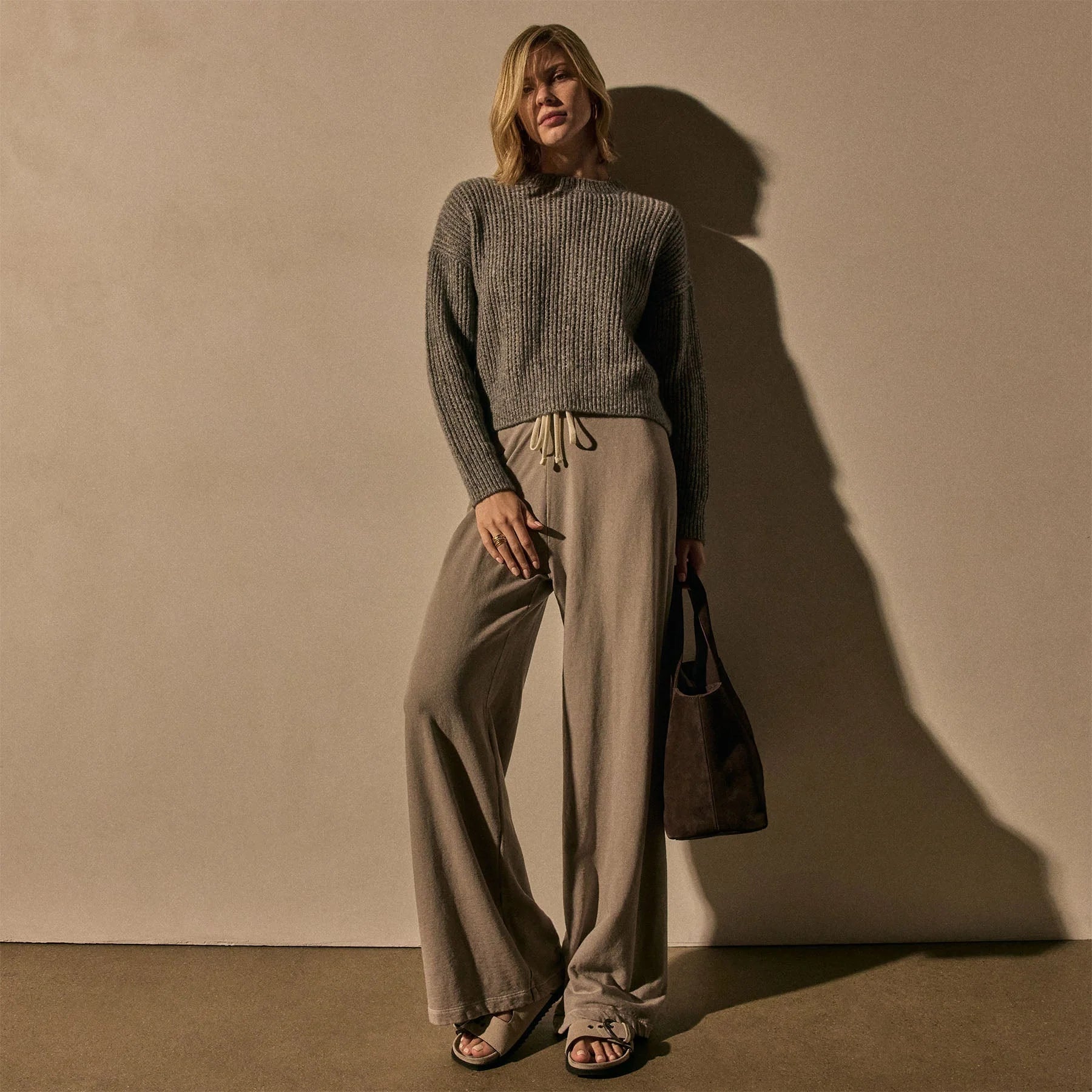 James Perse Wide Leg Sweatpant- Concrete Pigment