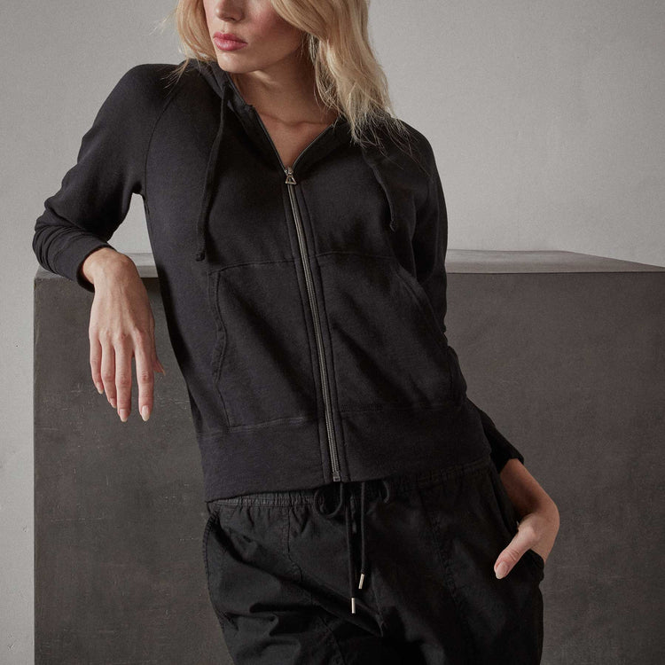 James Perse Vintage French Terry Zip Hoodie - Black