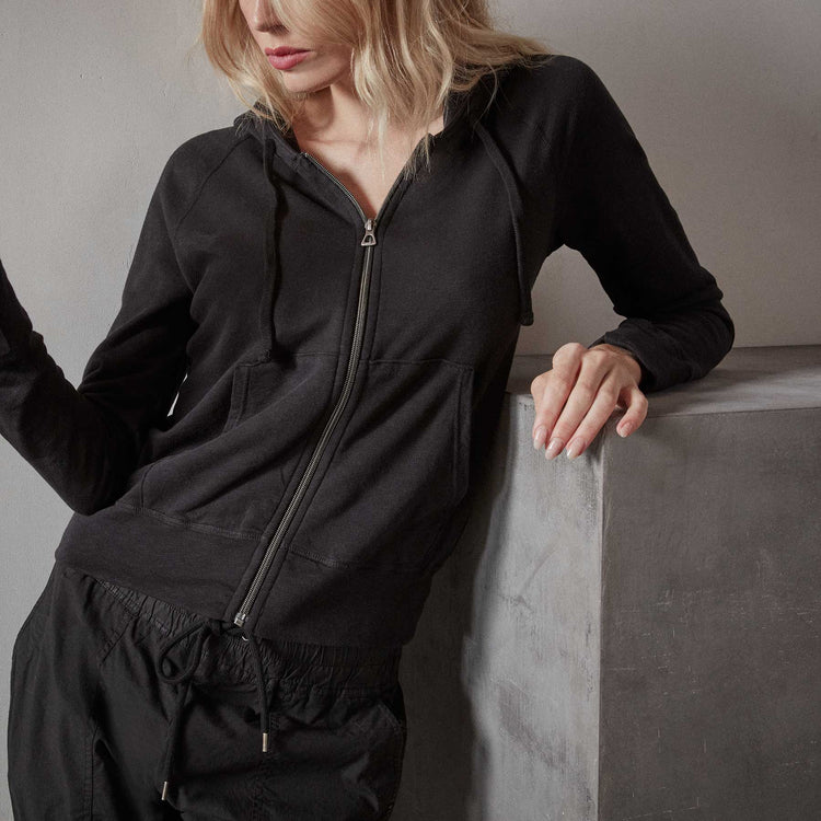 James Perse Vintage French Terry Zip Hoodie - Black