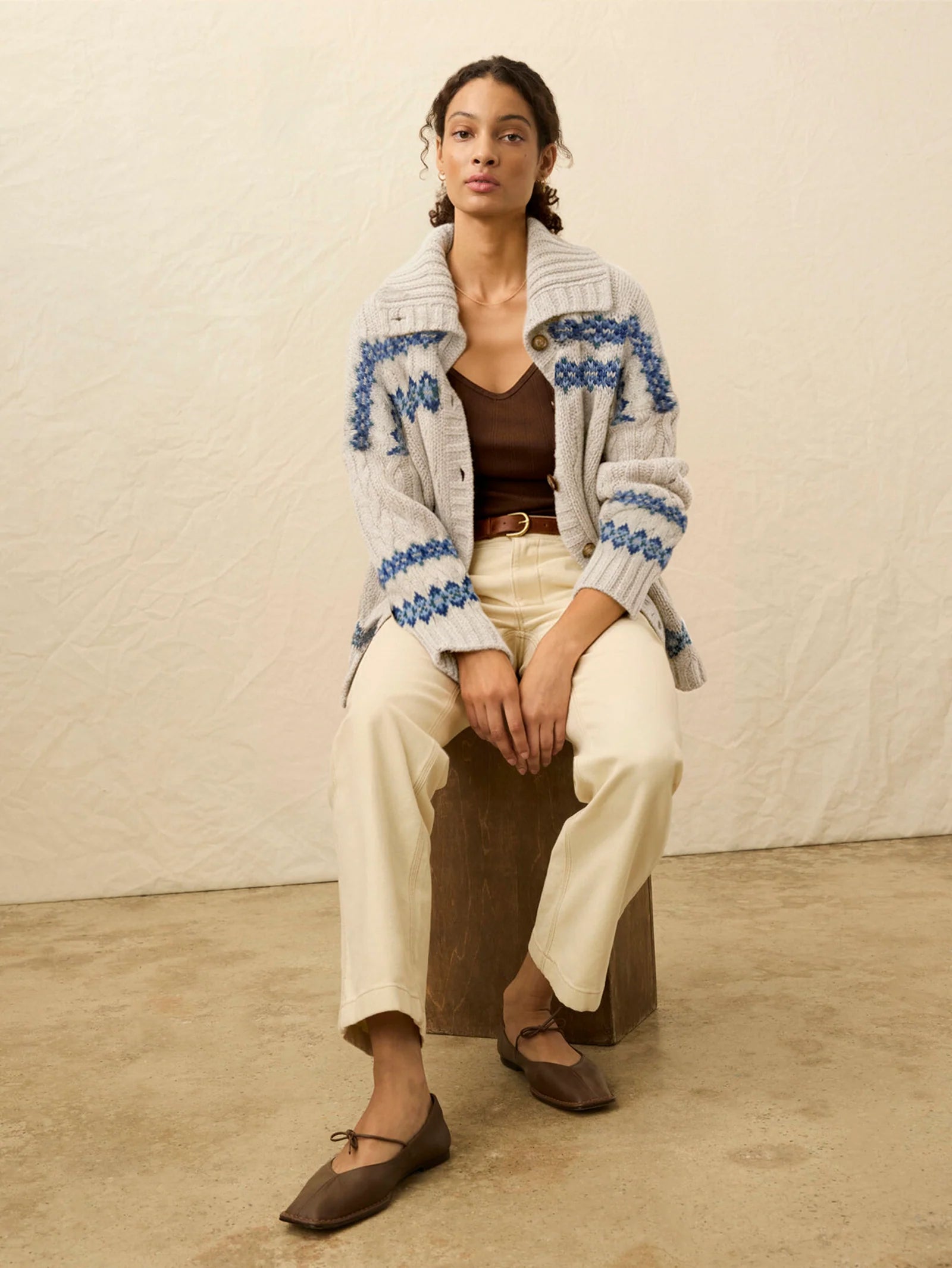 Faherty Highland Fairisle Cardigan - Lakeside Fairisle Snow