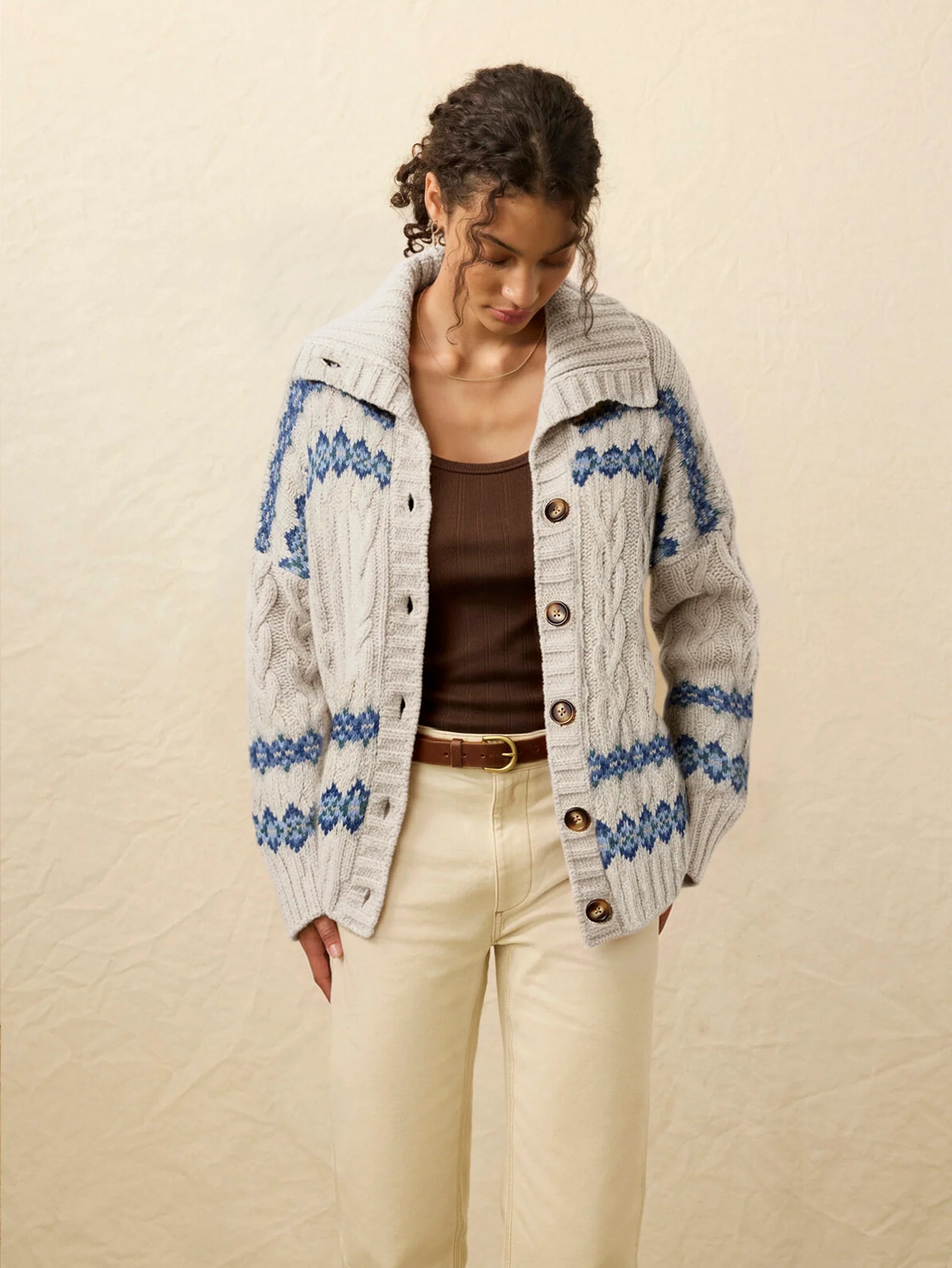 Faherty Highland Fairisle Cardigan - Lakeside Fairisle Snow