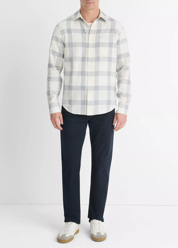 Vince West Coast Plaid Cotton Long-Sleeve Shirt - Classic Cream/Evening Mist