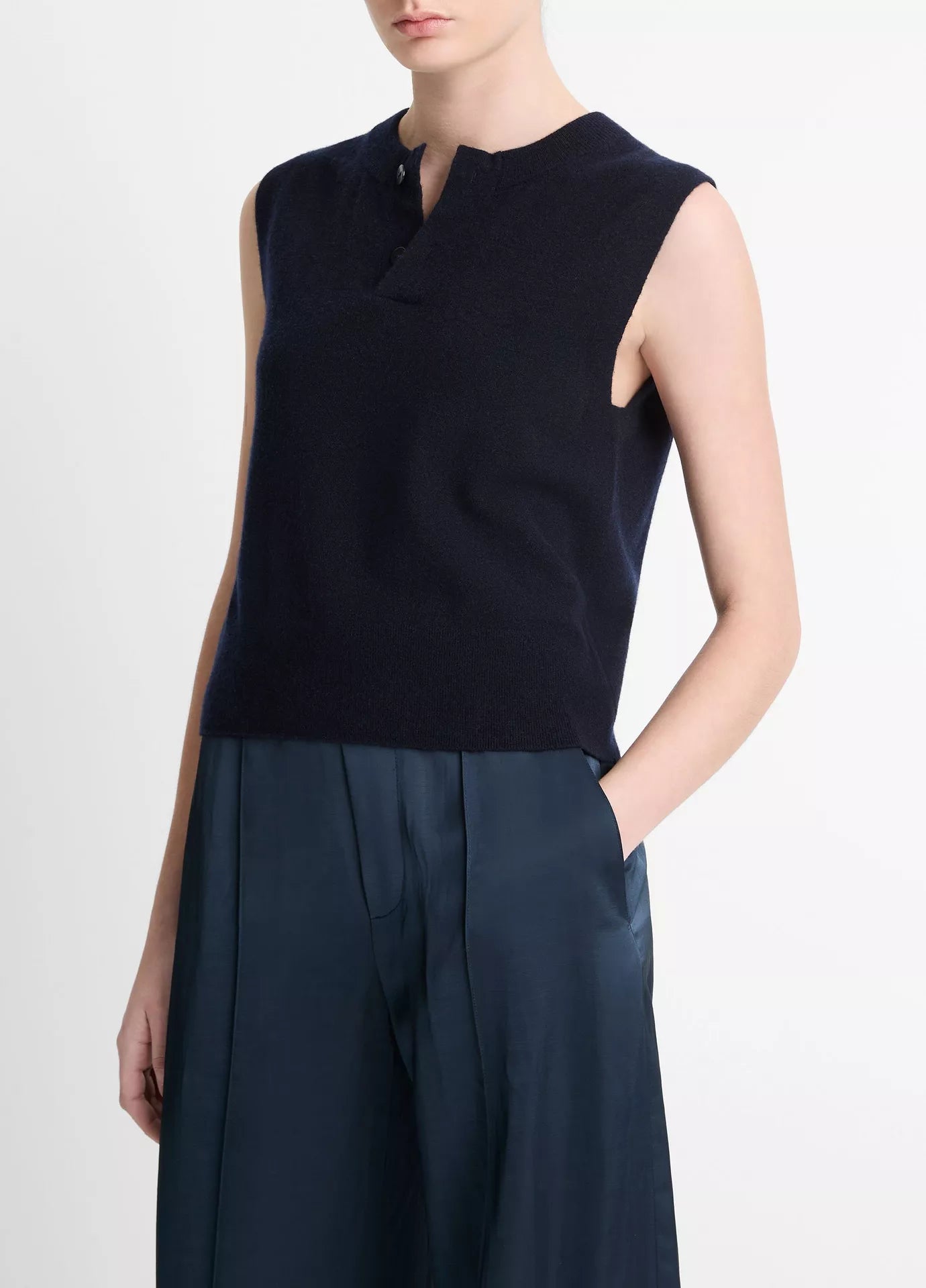 Vince Wool-Blend Henley Shell - Coastal Blue