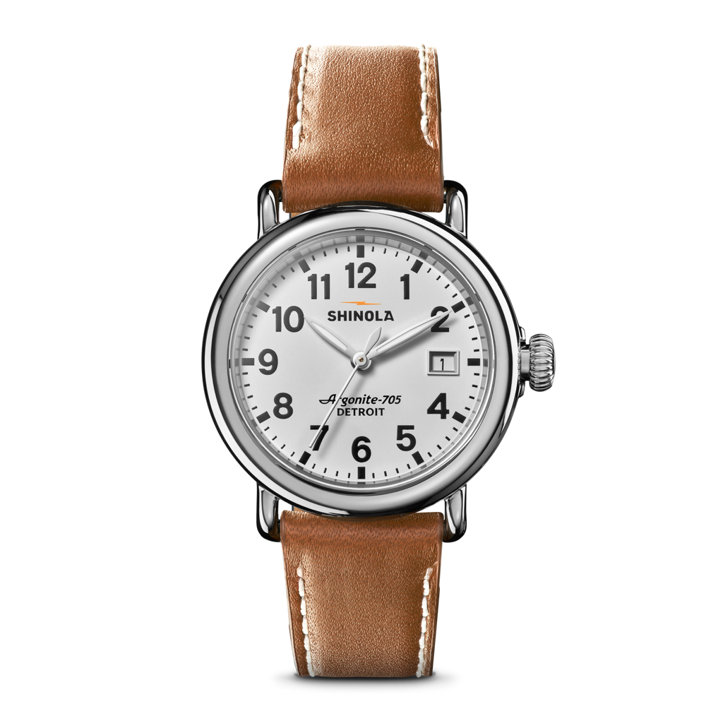 Shinola Runwell Watch 36mm - White/Tan Leather Straps