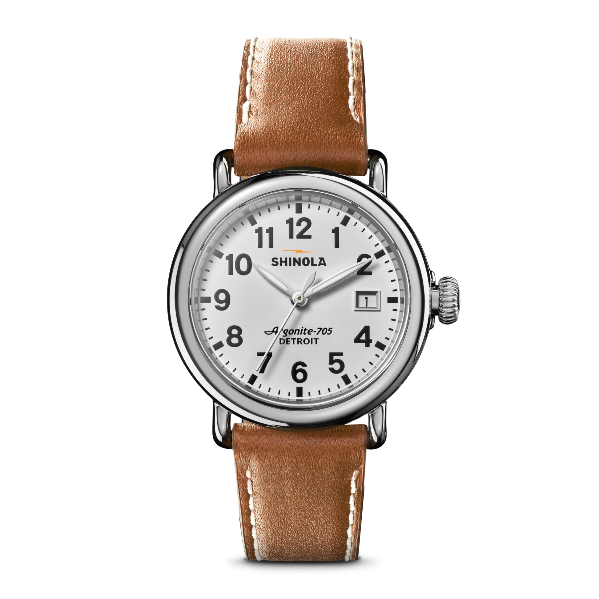 Shinola Runwell Watch 36mm - White/Tan Leather Straps