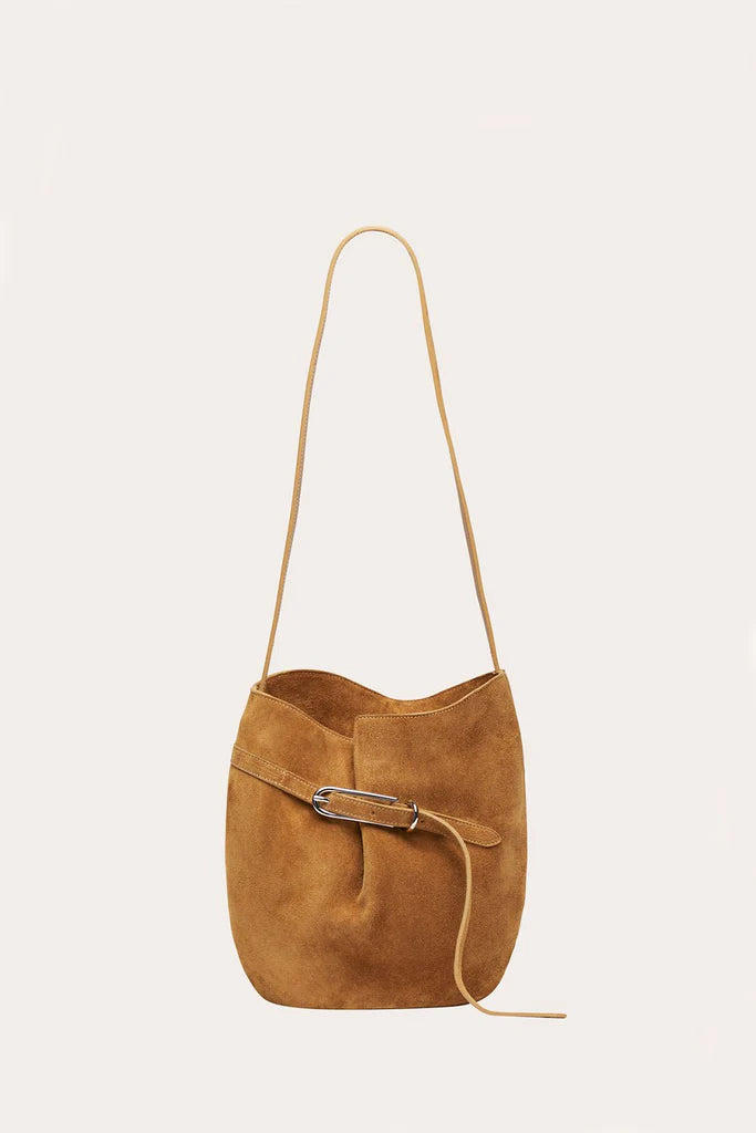 Liffner Belted Bucket Bag Beige Suede