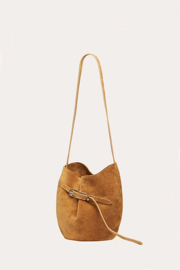 Liffner Belted Bucket Bag Beige Suede