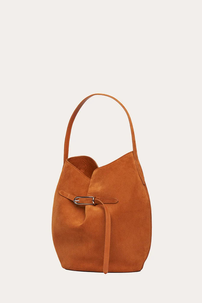 Liffner Large Suede Belted Bucket Bag - Cinnamon