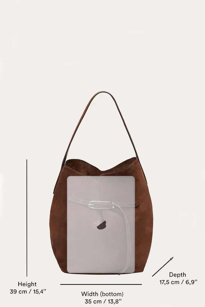 Liffner Belted Bucket Bag Large Dark Brown Suede