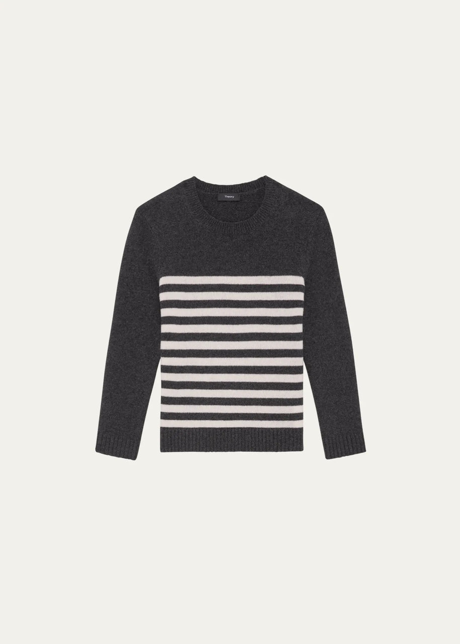 Theory Shrunken Crew Sweater  - Charcoal/Ivory