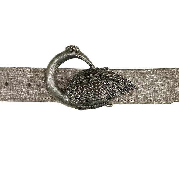Kim White Bird Belt in Taupe Brushed Metallic
