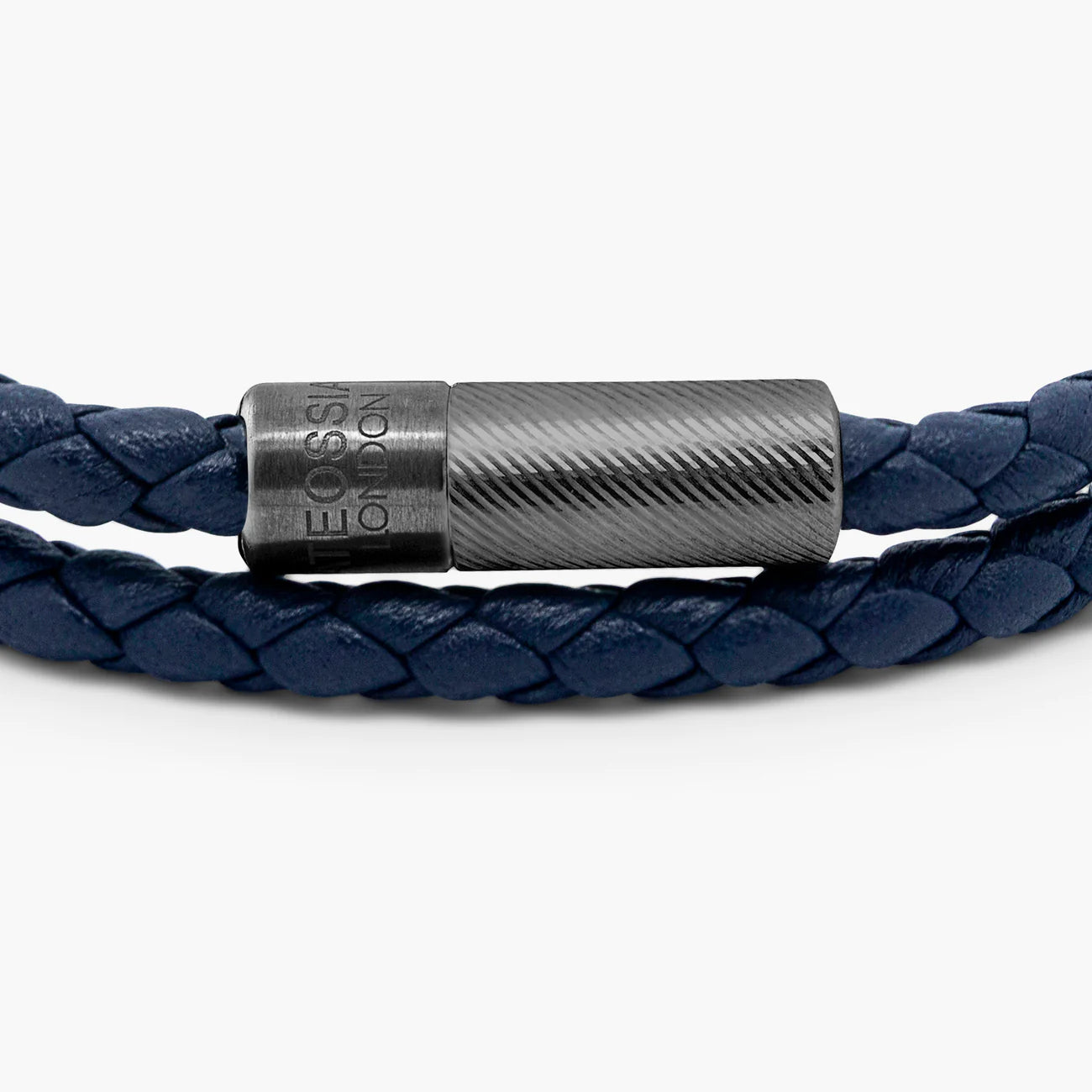 Tateossian Pop Rigato Bracelet in Double Wrap Italian Navy Leather with Black Rhodium Plated Sterling Silver