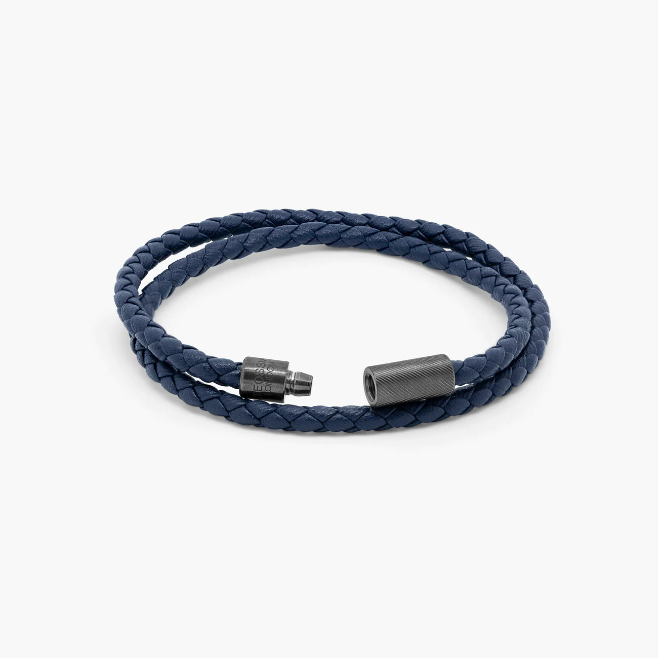 Tateossian Pop Rigato Bracelet in Double Wrap Italian Navy Leather with Black Rhodium Plated Sterling Silver