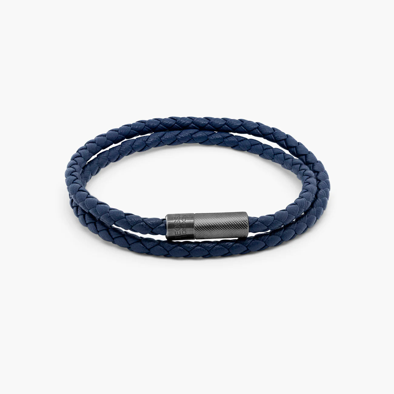 Tateossian Pop Rigato Bracelet in Double Wrap Italian Navy Leather with Black Rhodium Plated Sterling Silver