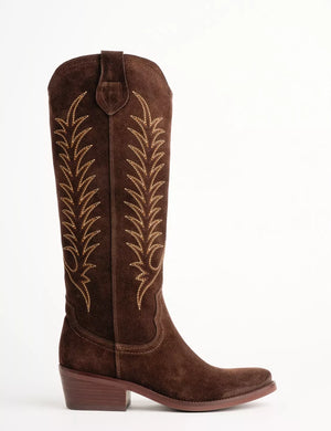 Penelope Chilvers Blanca Suede Embroidered Boot Bitter Chocolate