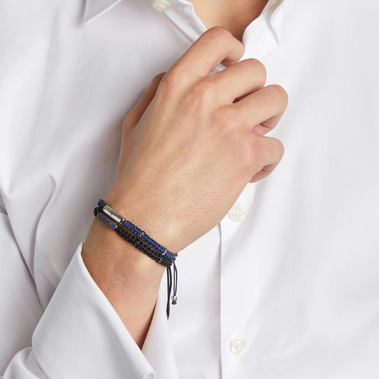 Tateossian Baton Bracelet Sapphire in Black Macrame & Black Rhodium Plated Sterling Silver